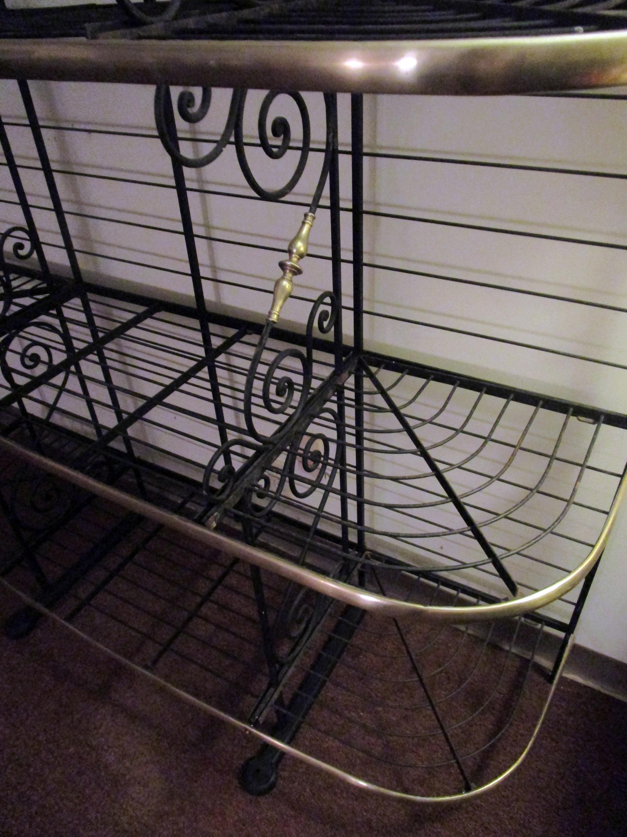 Art Nouveau 19th Century Large French Wrought Iron and Brass Bakers Rack