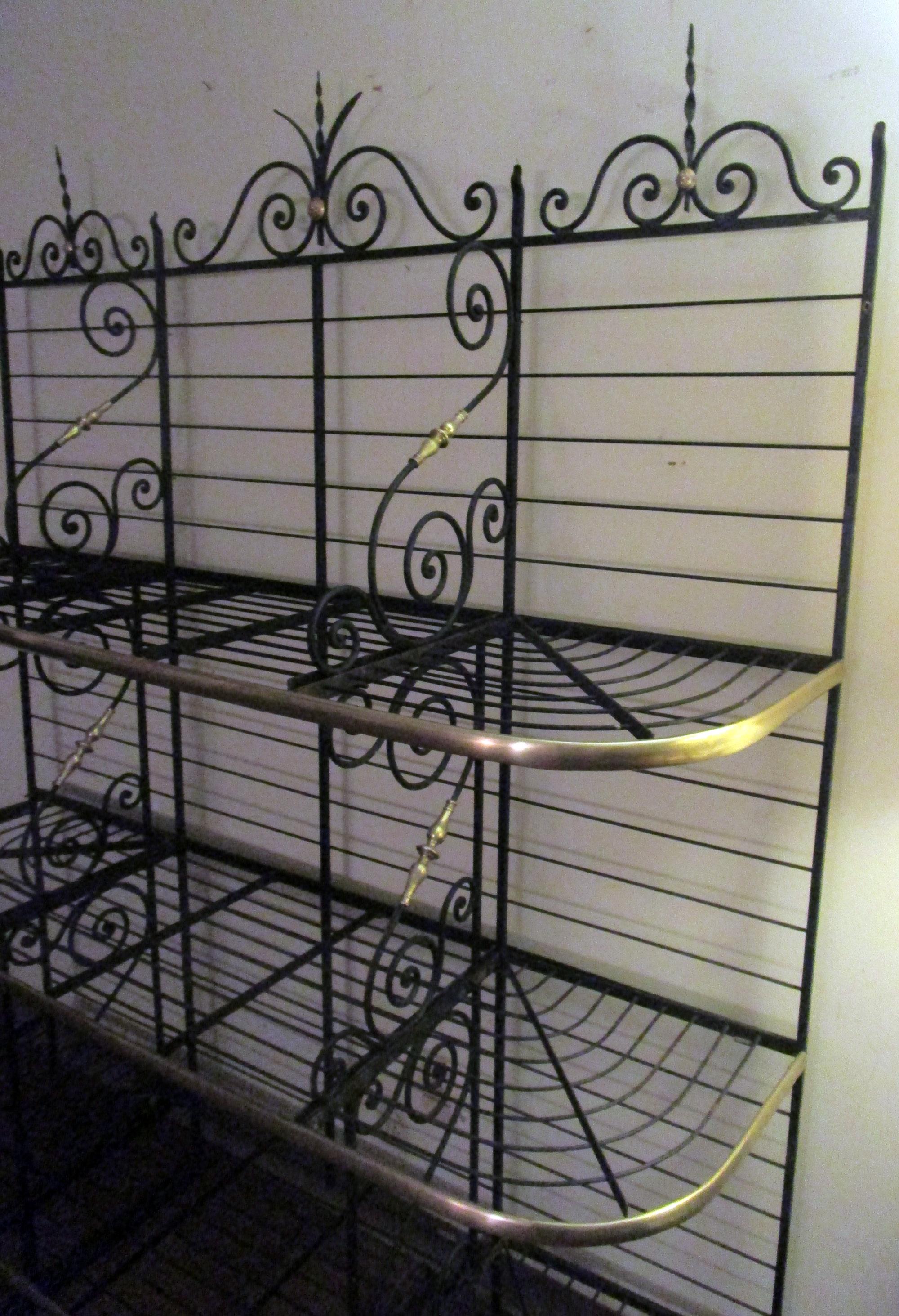 19th Century Large French Wrought Iron and Brass Bakers Rack In Good Condition In Savannah, GA