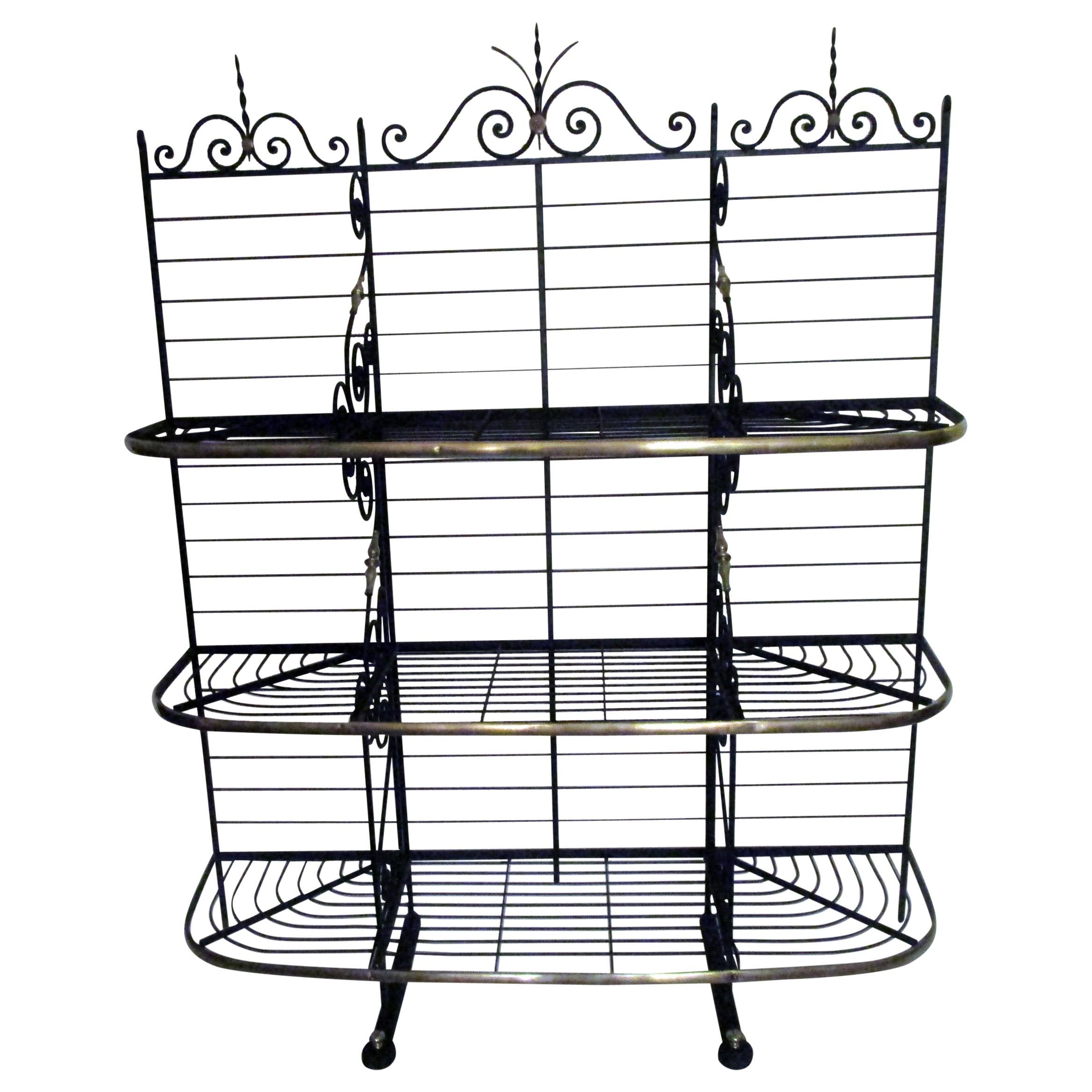 19th Century Large French Wrought Iron and Brass Bakers Rack