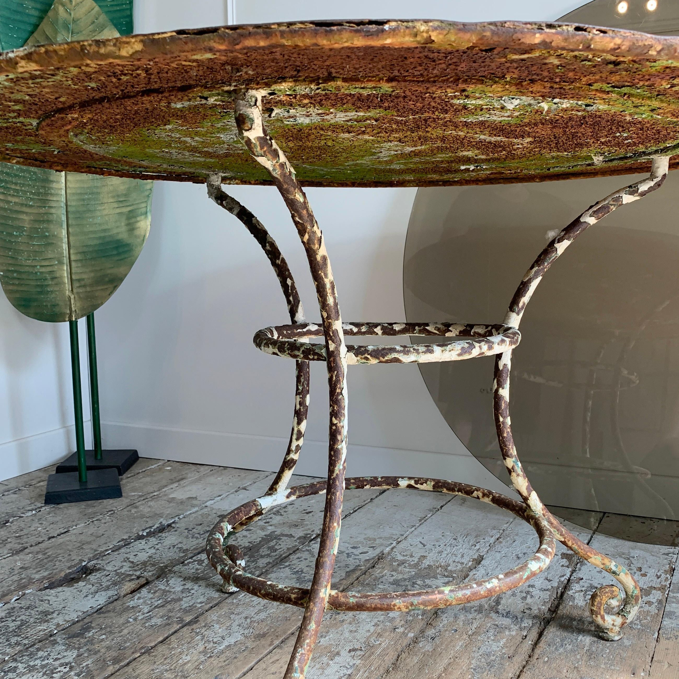 19th Century Large French Wrought Iron Table with Glass Top For Sale 4