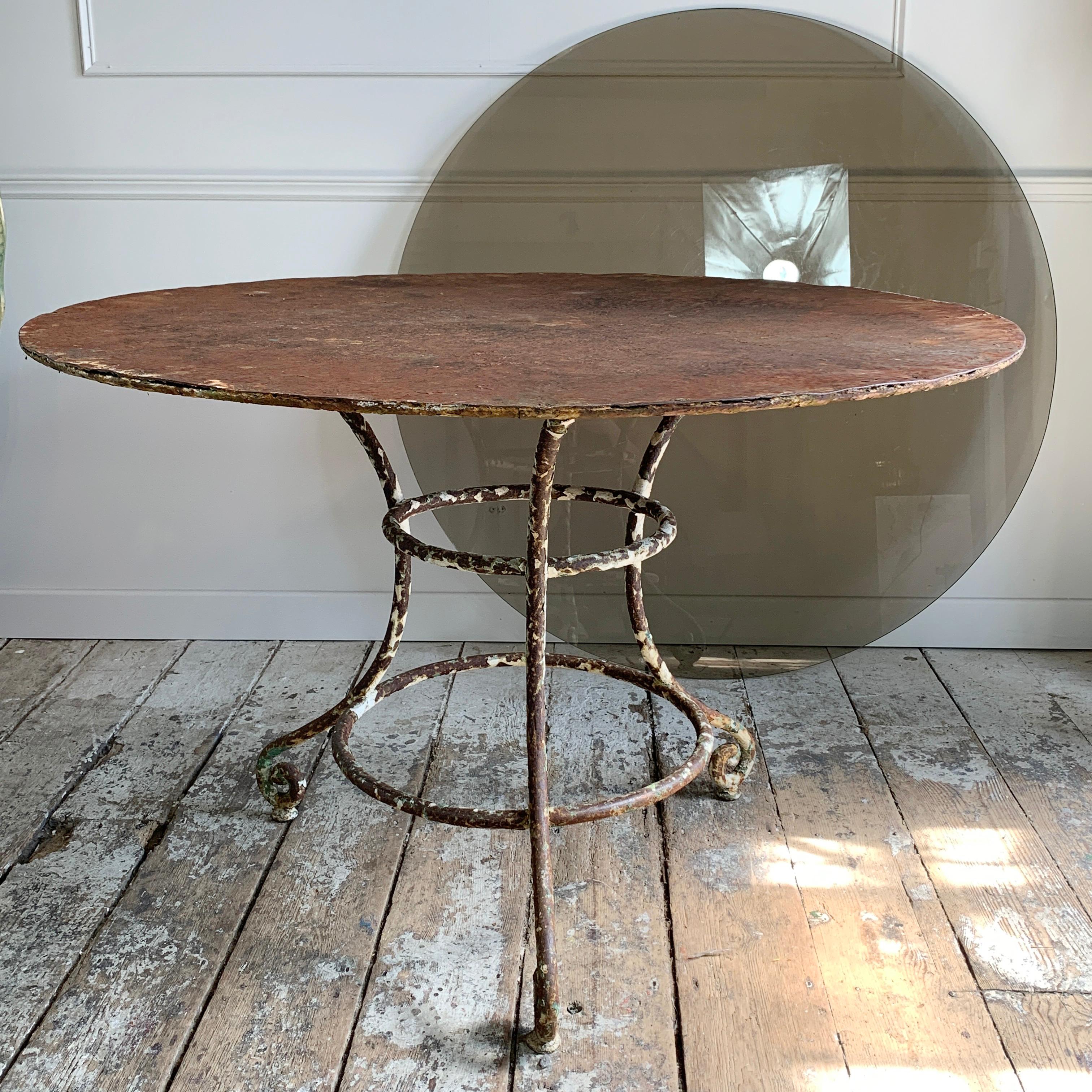 19th Century Large French Wrought Iron Table with Glass Top For Sale 5