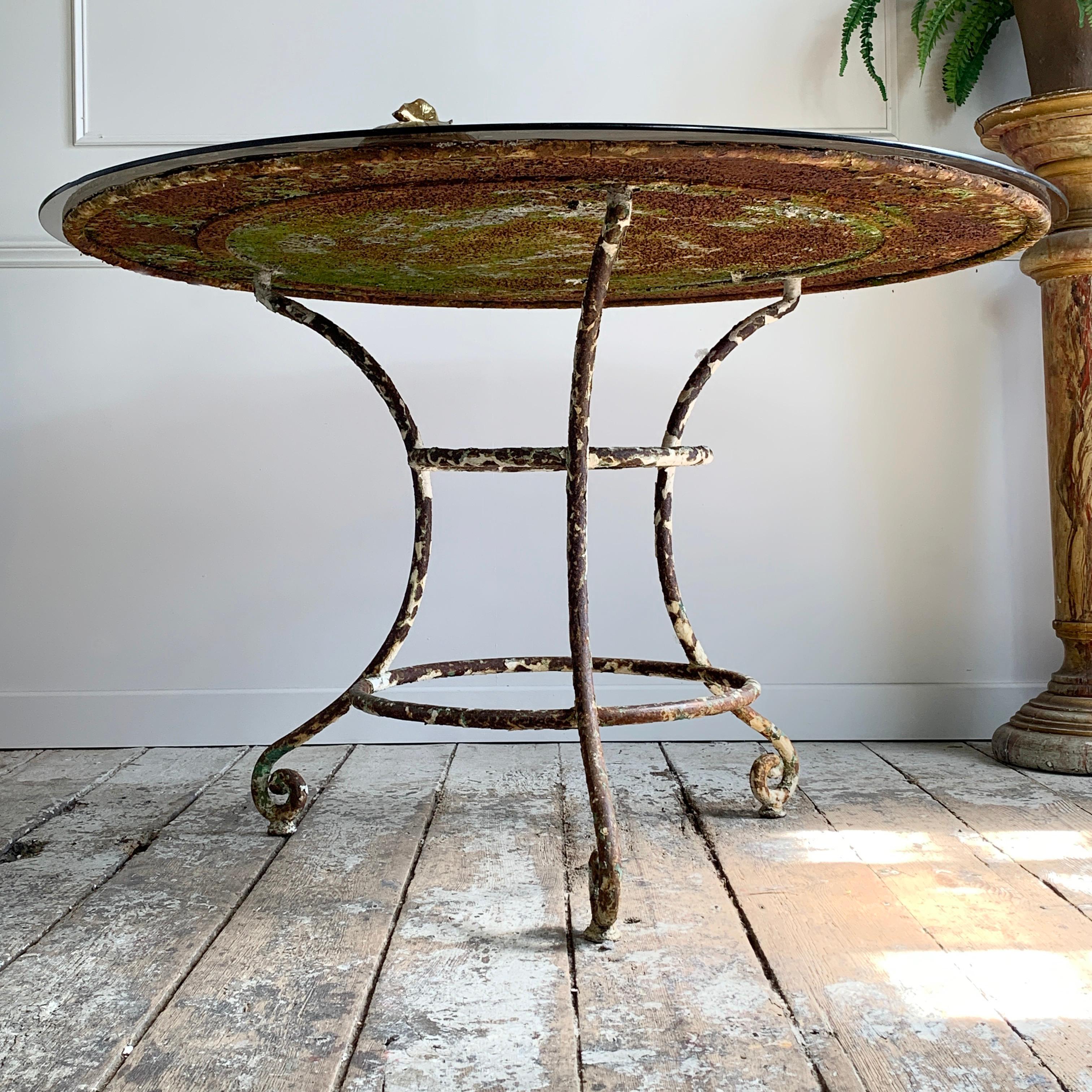 French Provincial 19th Century Large French Wrought Iron Table with Glass Top For Sale
