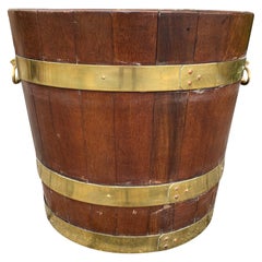 19th Century Large Georgian Style Brass Bound Peat Bucket with Liner