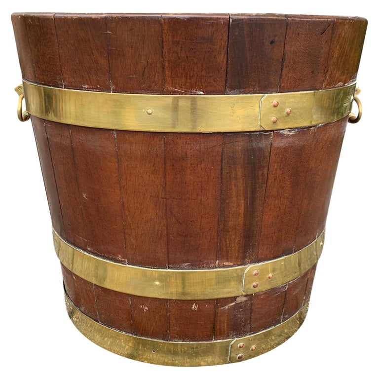 19th Century Large Style Brass Bound Peat Bucket with Liner at