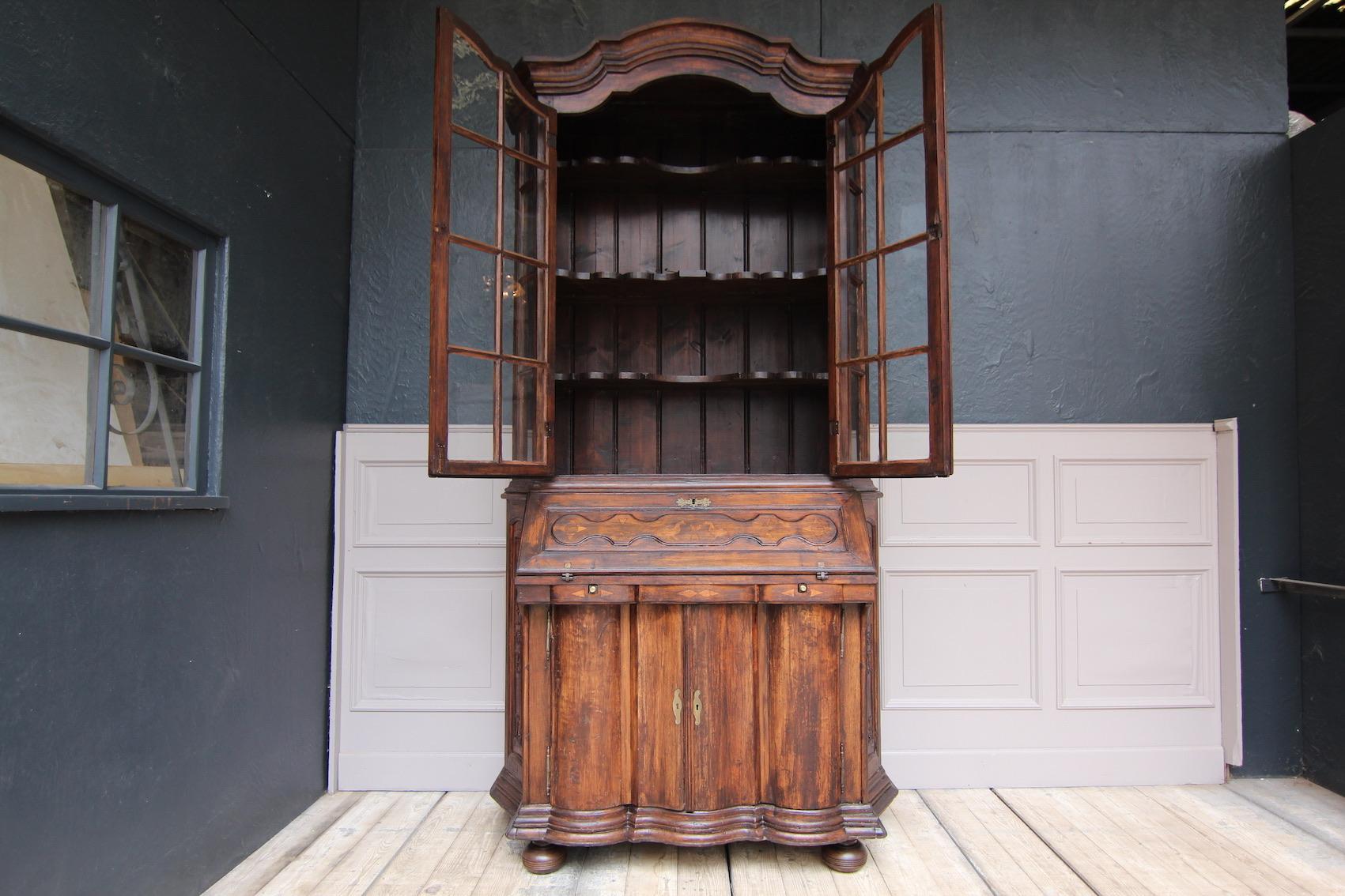 Hardwood 19th Century Large German Baroque Style Secretary a Deux Corps For Sale