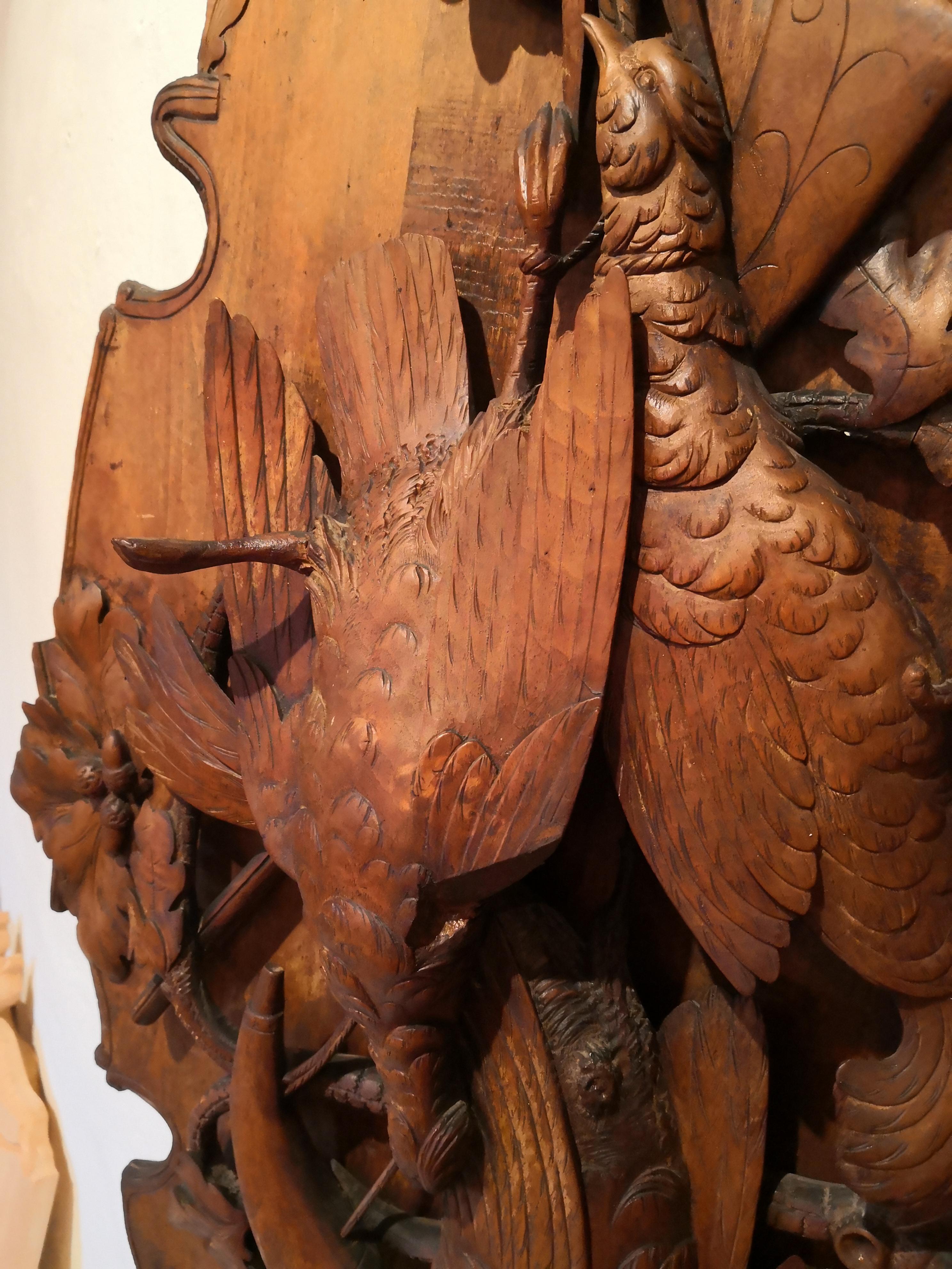 Hand-Carved 19th Century Large German Black Forest Hunting Plaque