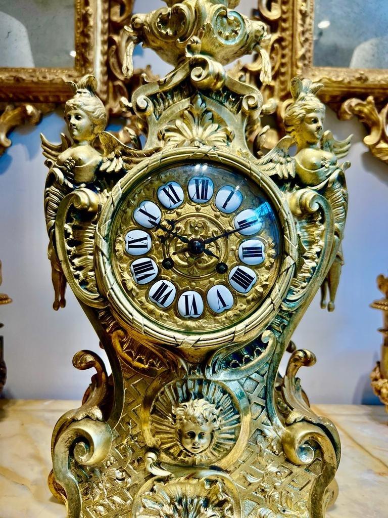 French 19th Century Large Gilded Bronze Clock of the Napoleon III Period  For Sale