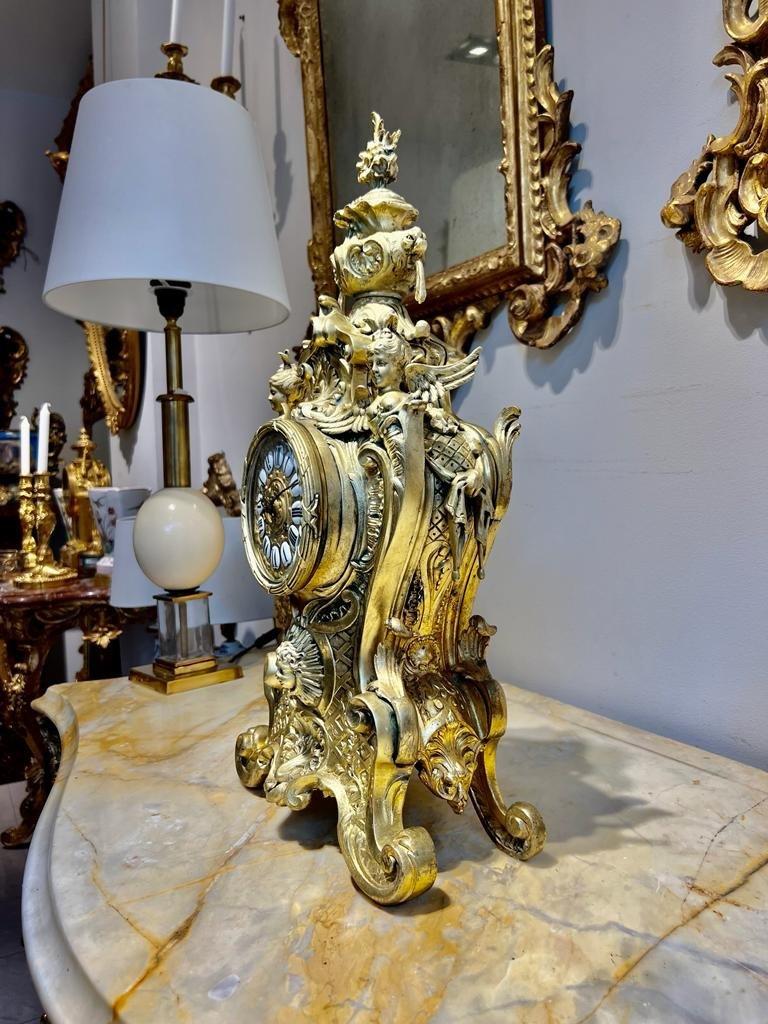 Gilt 19th Century Large Gilded Bronze Clock of the Napoleon III Period  For Sale