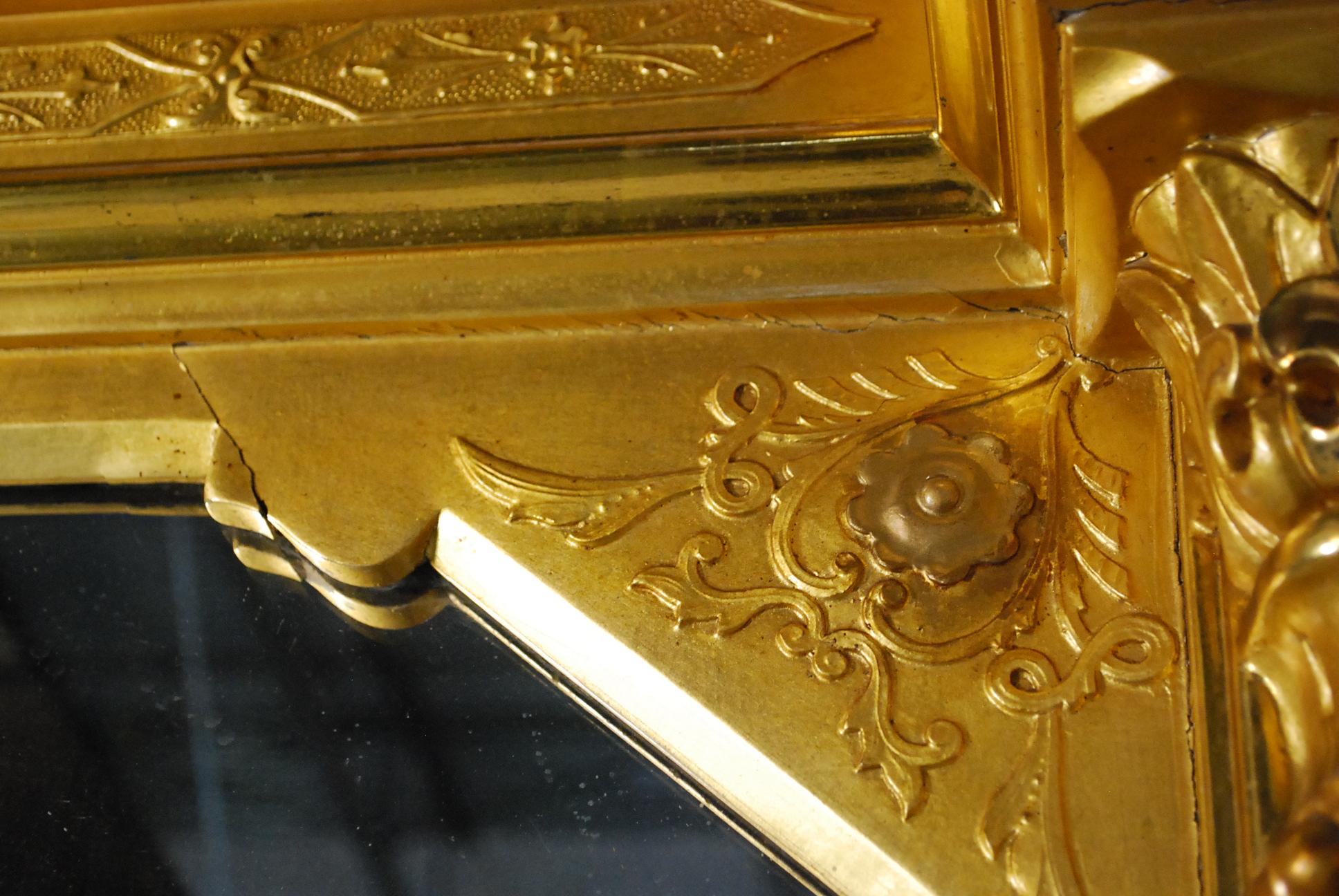 Giltwood 19th Century Large Gilded Pediment American Overmantel Mirror
