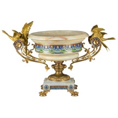 19th Century Large Gilt-Bronze Mounted Champlevé Enamel and Onyx Centrepiece