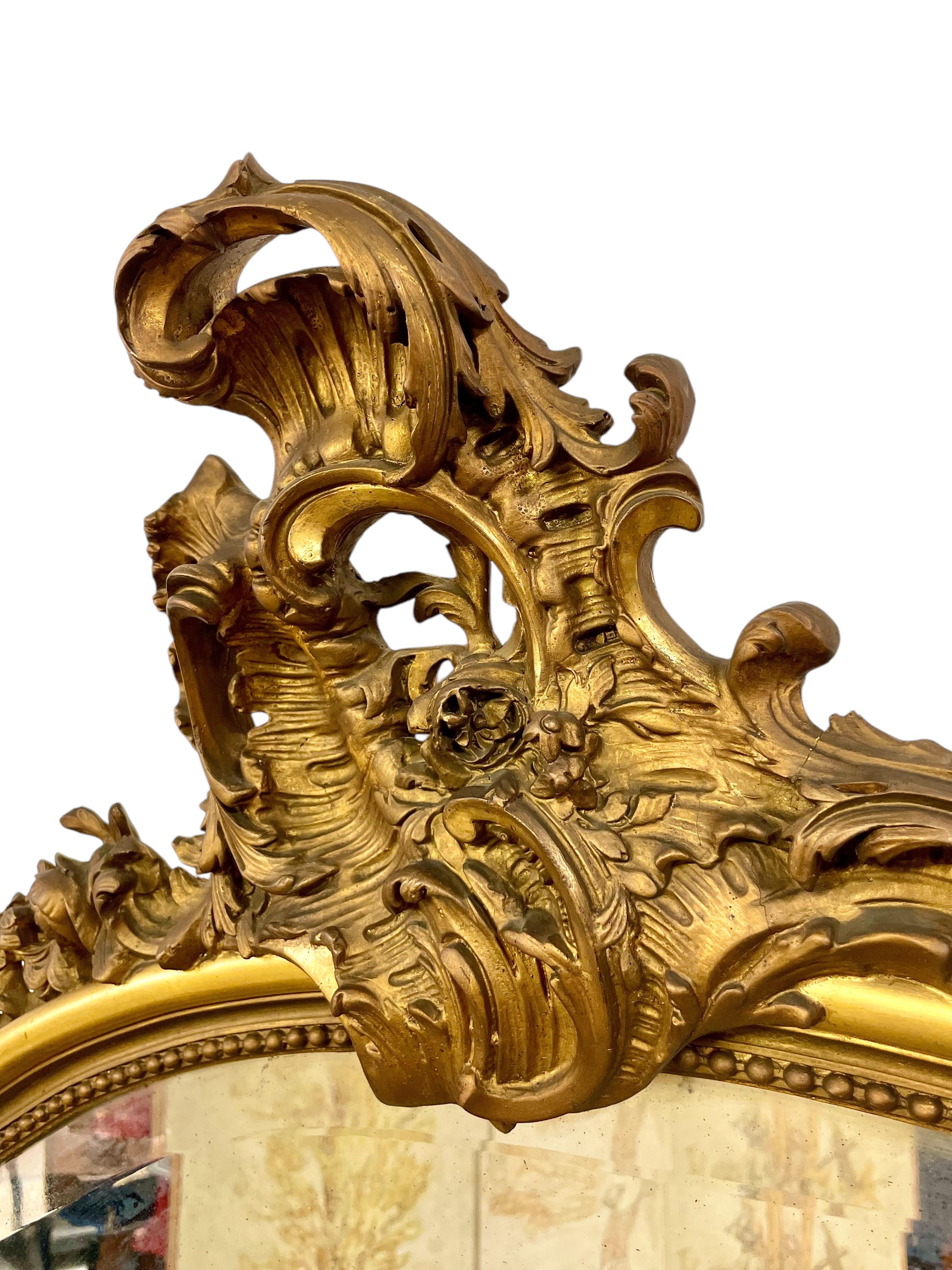 Großer Rokoko-Spiegel aus Giltwood, 19. Jahrhundert, abgeschrägt im Angebot 7