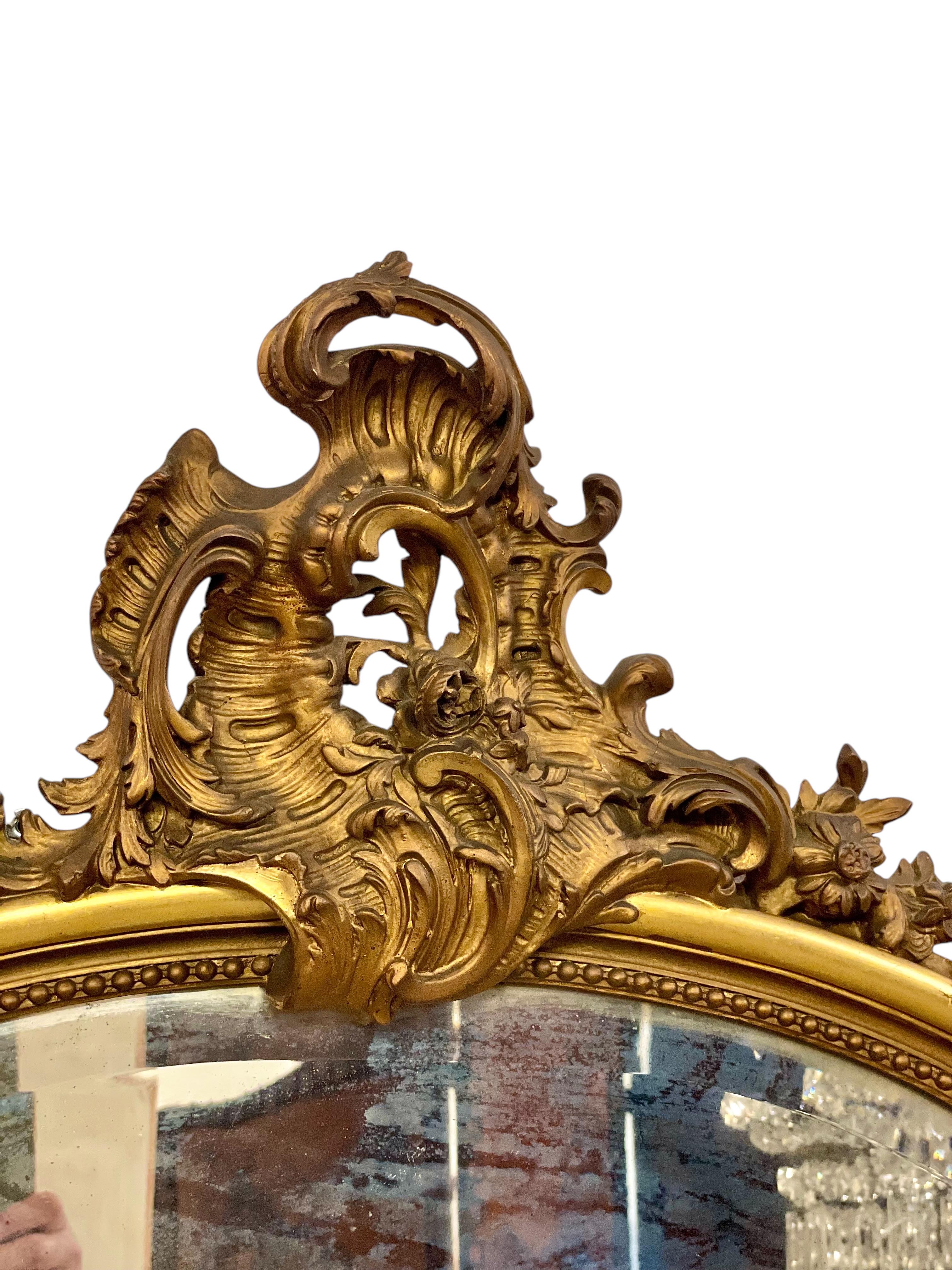 Großer Rokoko-Spiegel aus Giltwood, 19. Jahrhundert, abgeschrägt im Angebot 9