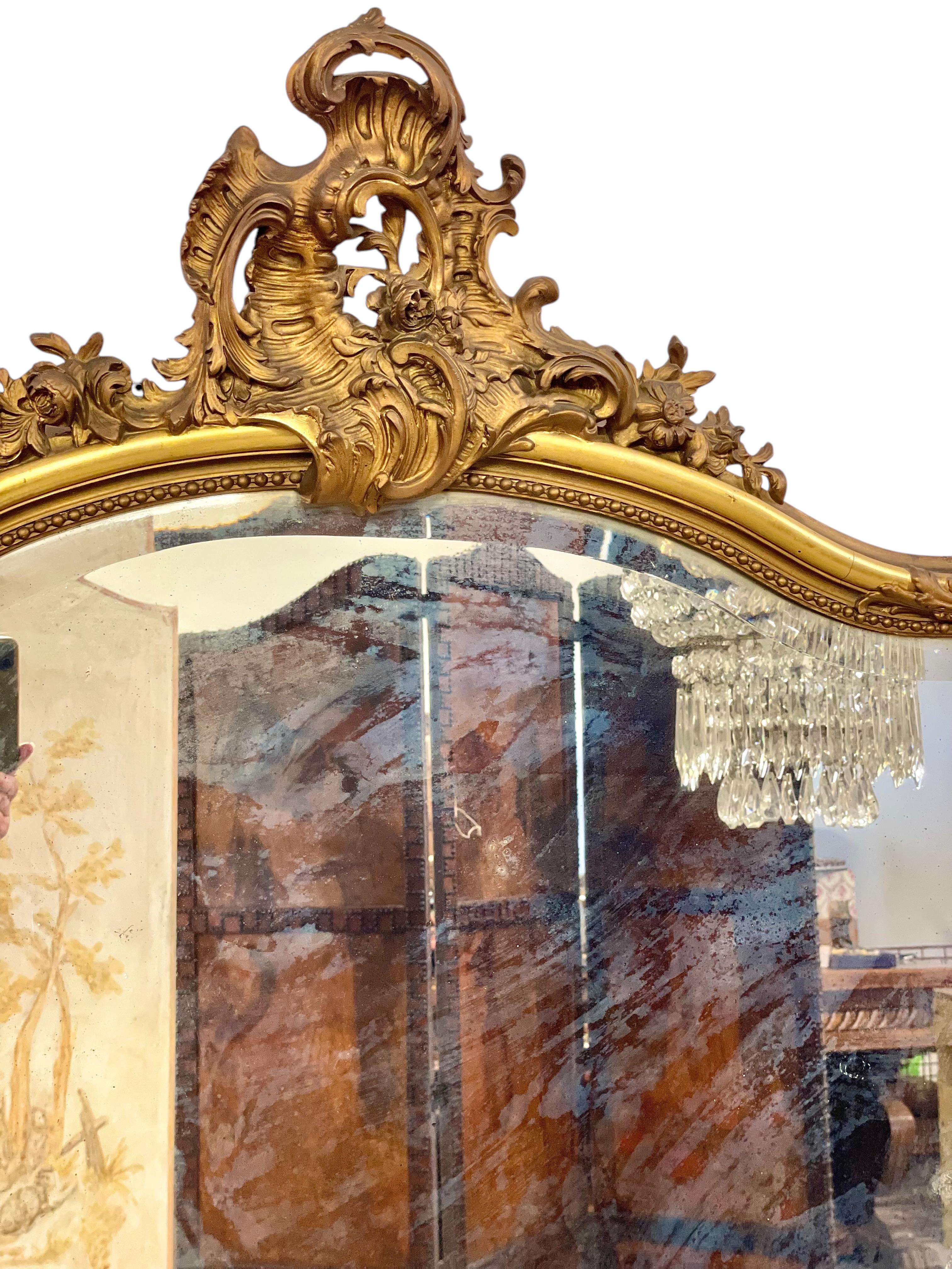 Großer Rokoko-Spiegel aus Giltwood, 19. Jahrhundert, abgeschrägt im Angebot 10