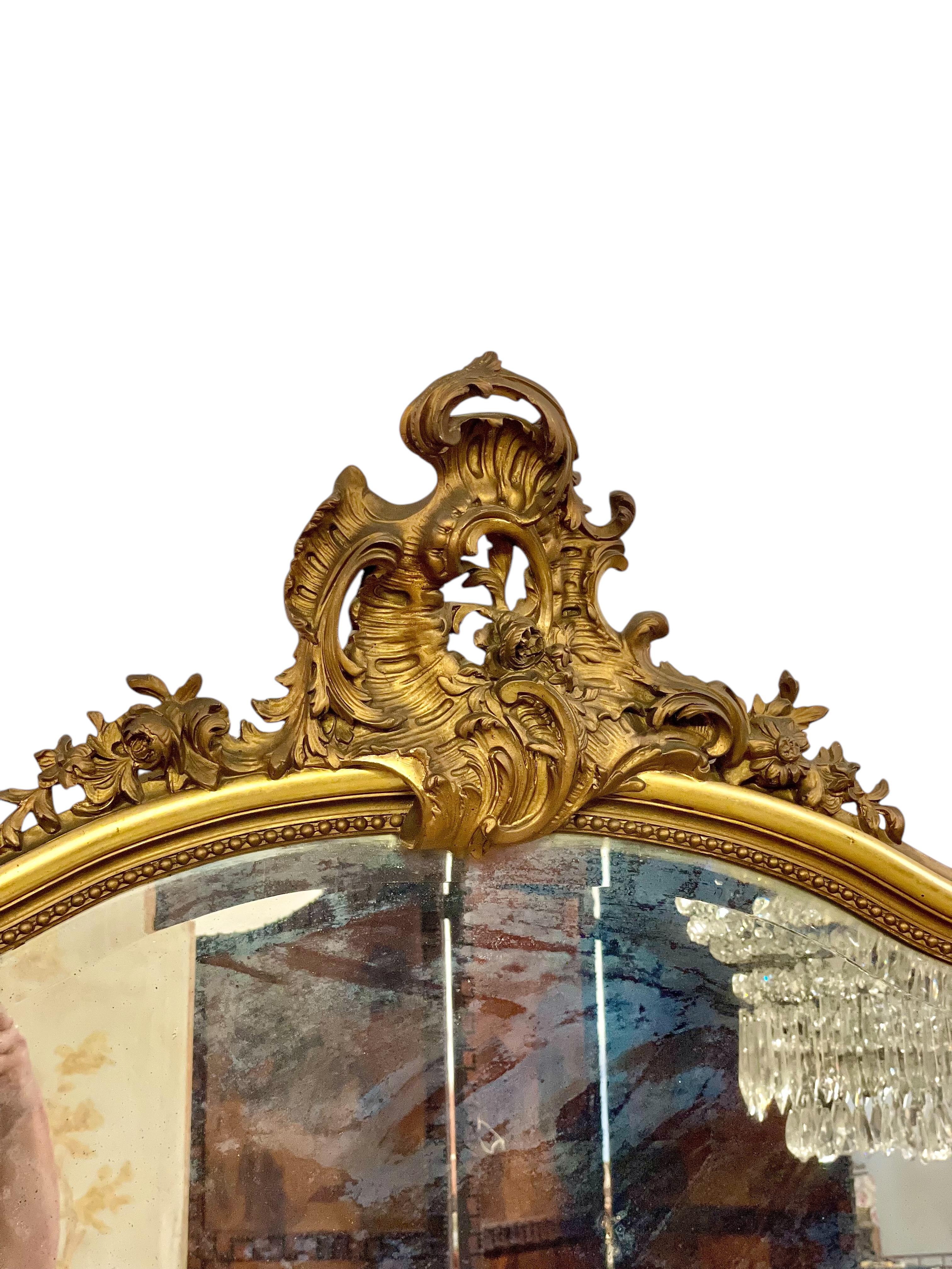 Großer Rokoko-Spiegel aus Giltwood, 19. Jahrhundert, abgeschrägt im Angebot 13