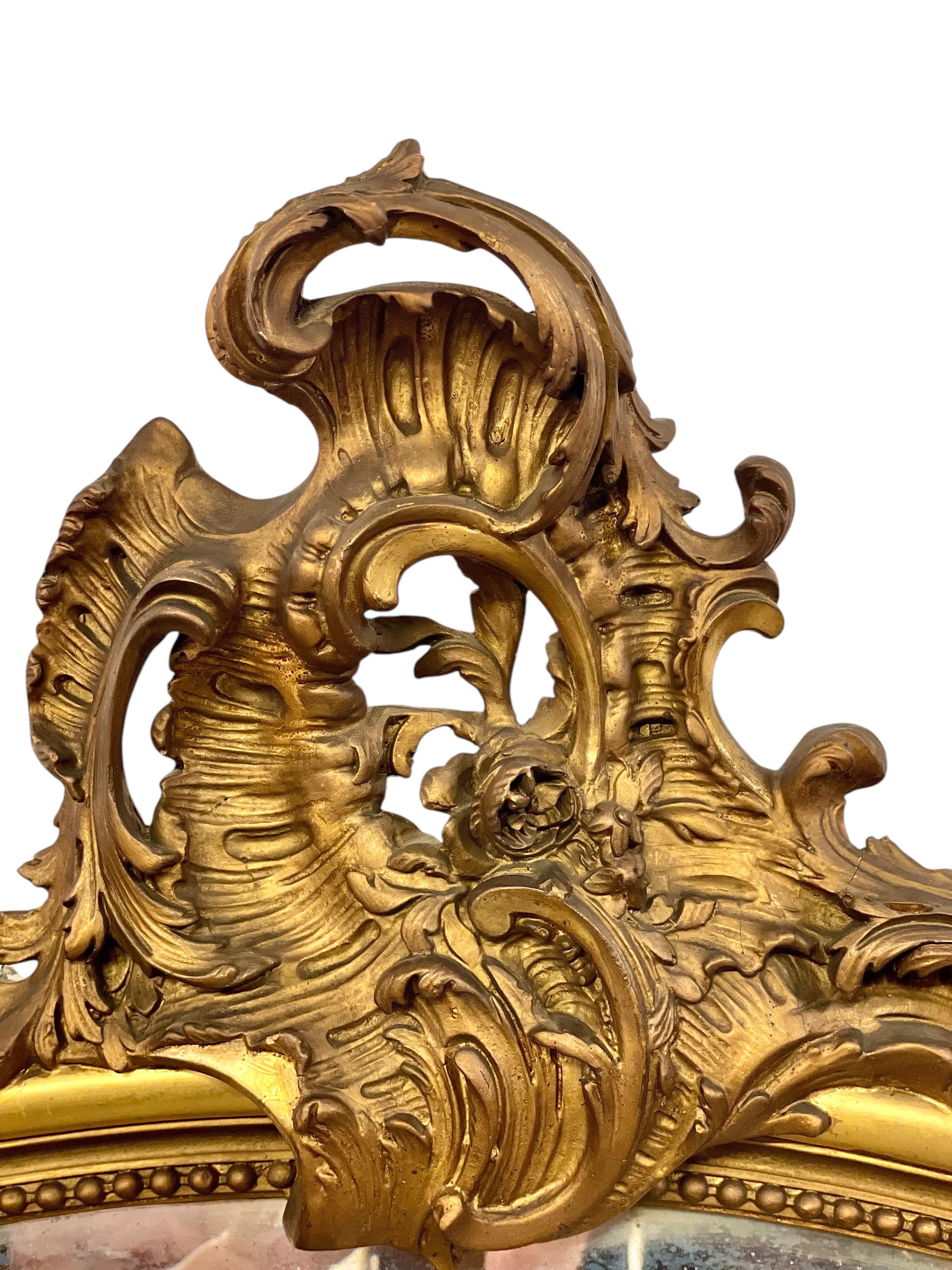 Großer Rokoko-Spiegel aus Giltwood, 19. Jahrhundert, abgeschrägt (Französisch) im Angebot