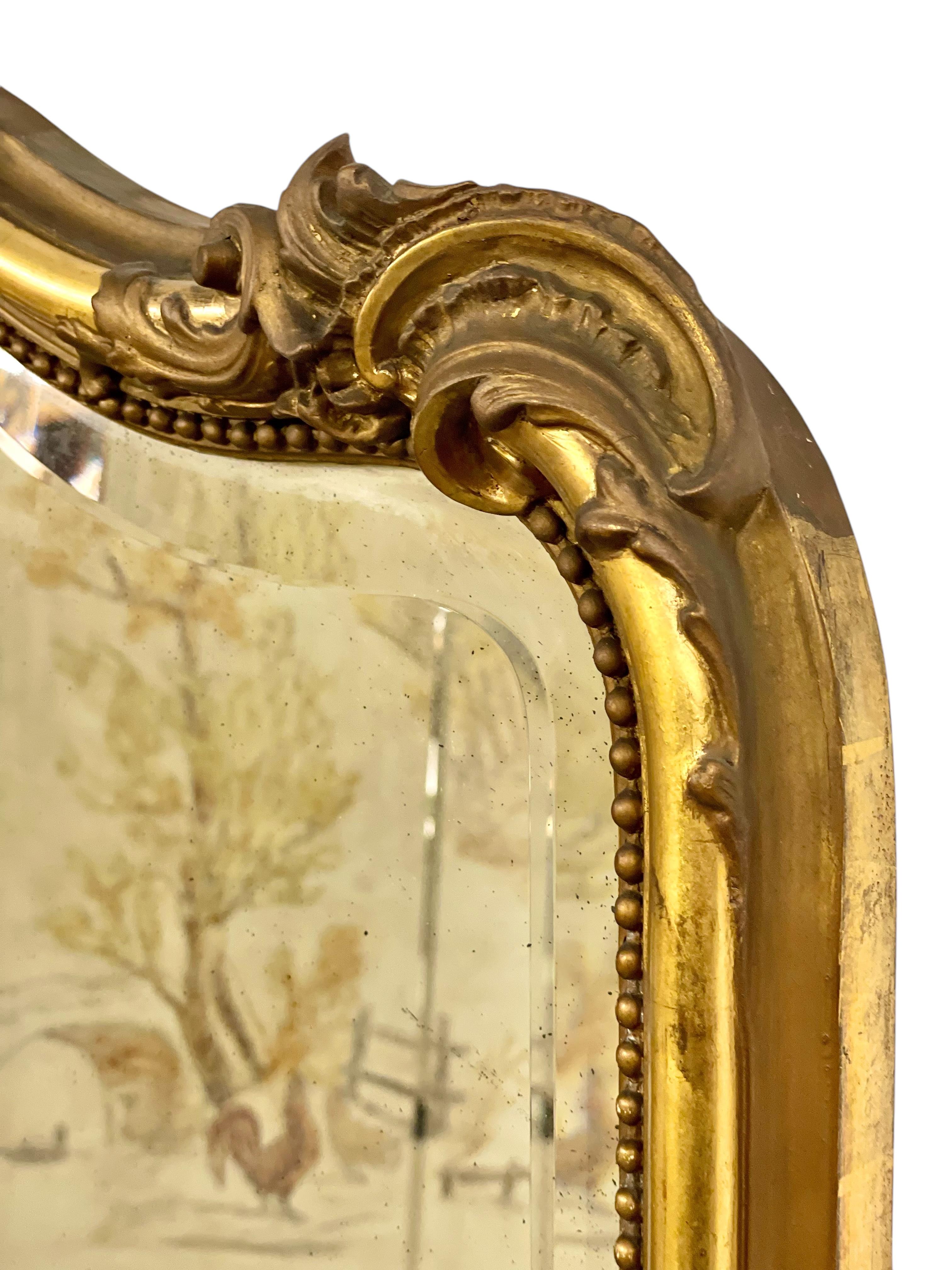 Großer Rokoko-Spiegel aus Giltwood, 19. Jahrhundert, abgeschrägt im Angebot 1
