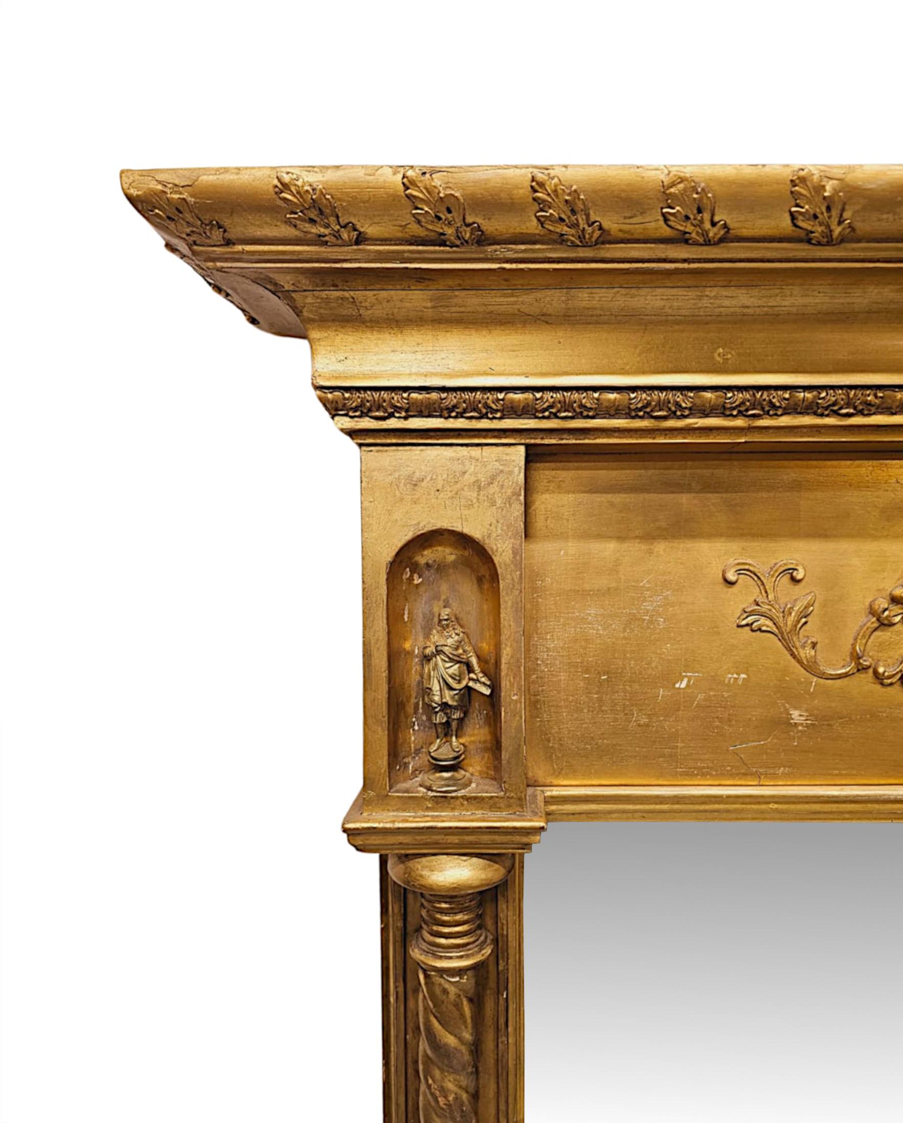 19th Century Large Giltwood Dressing or Leaner Mirror In Good Condition For Sale In Dublin, IE