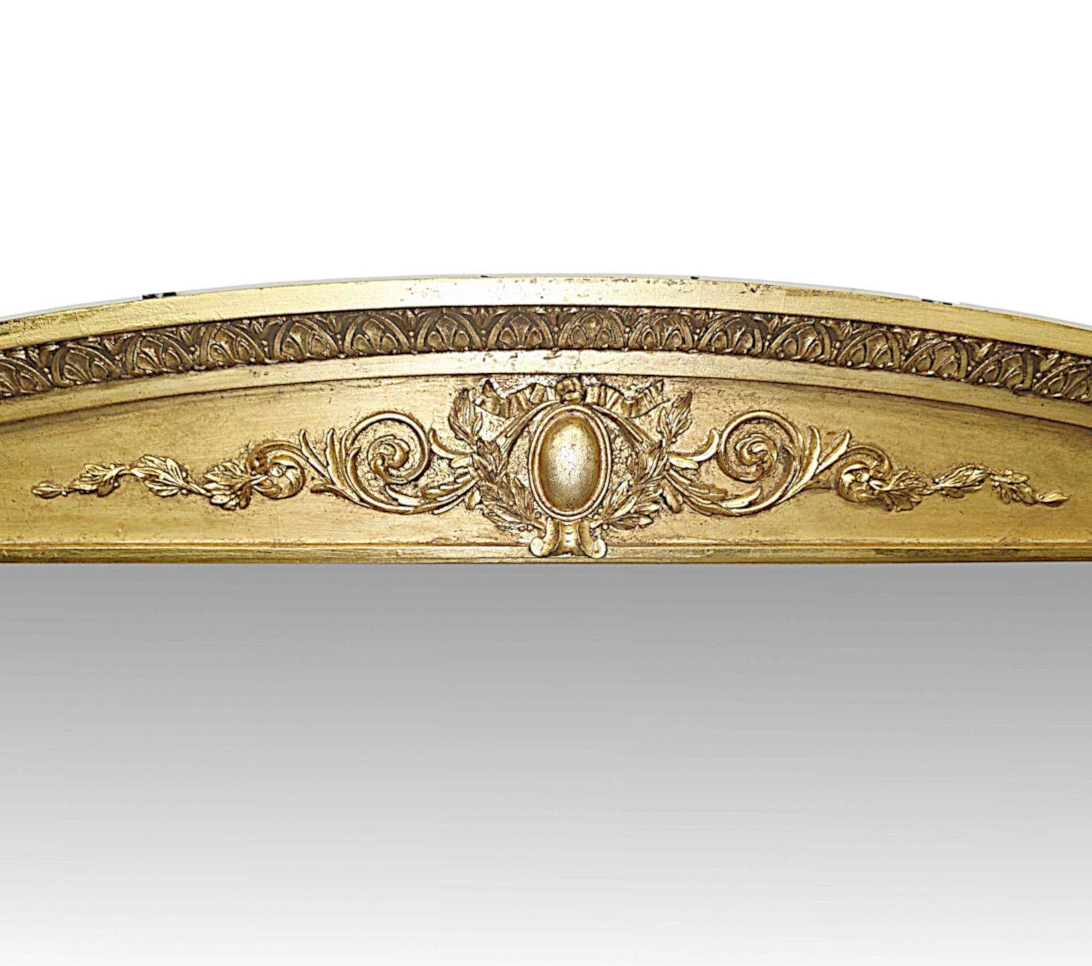 English 19th Century Large Giltwood Overmantel Mirror With Original Back and Glass For Sale
