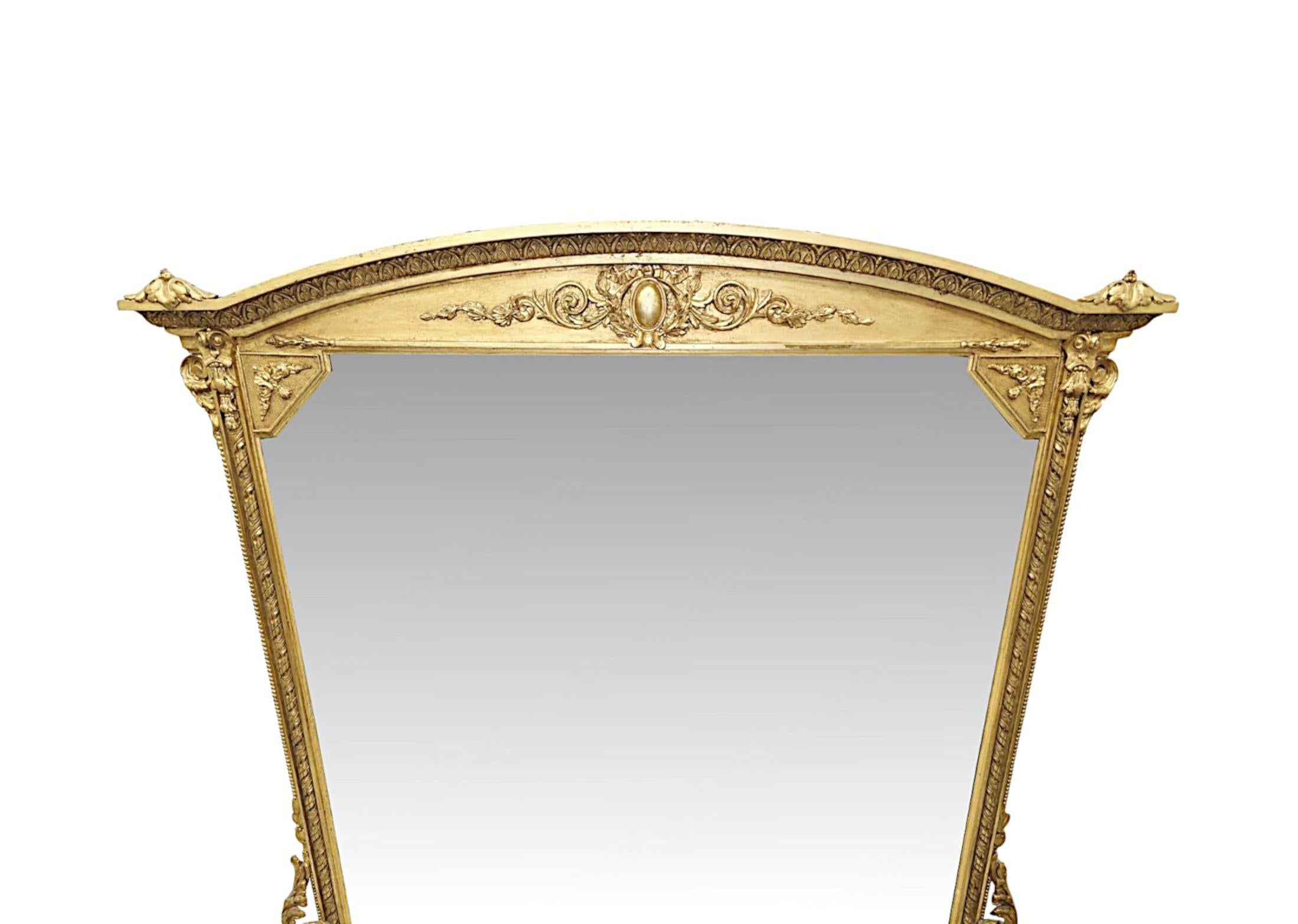19th Century Large Giltwood Overmantel Mirror With Original Back and Glass In Good Condition For Sale In Dublin, IE