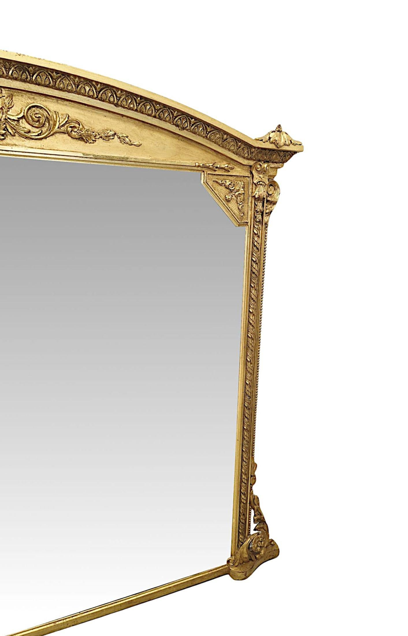19th Century Large Giltwood Overmantel Mirror With Original Back and Glass For Sale 1