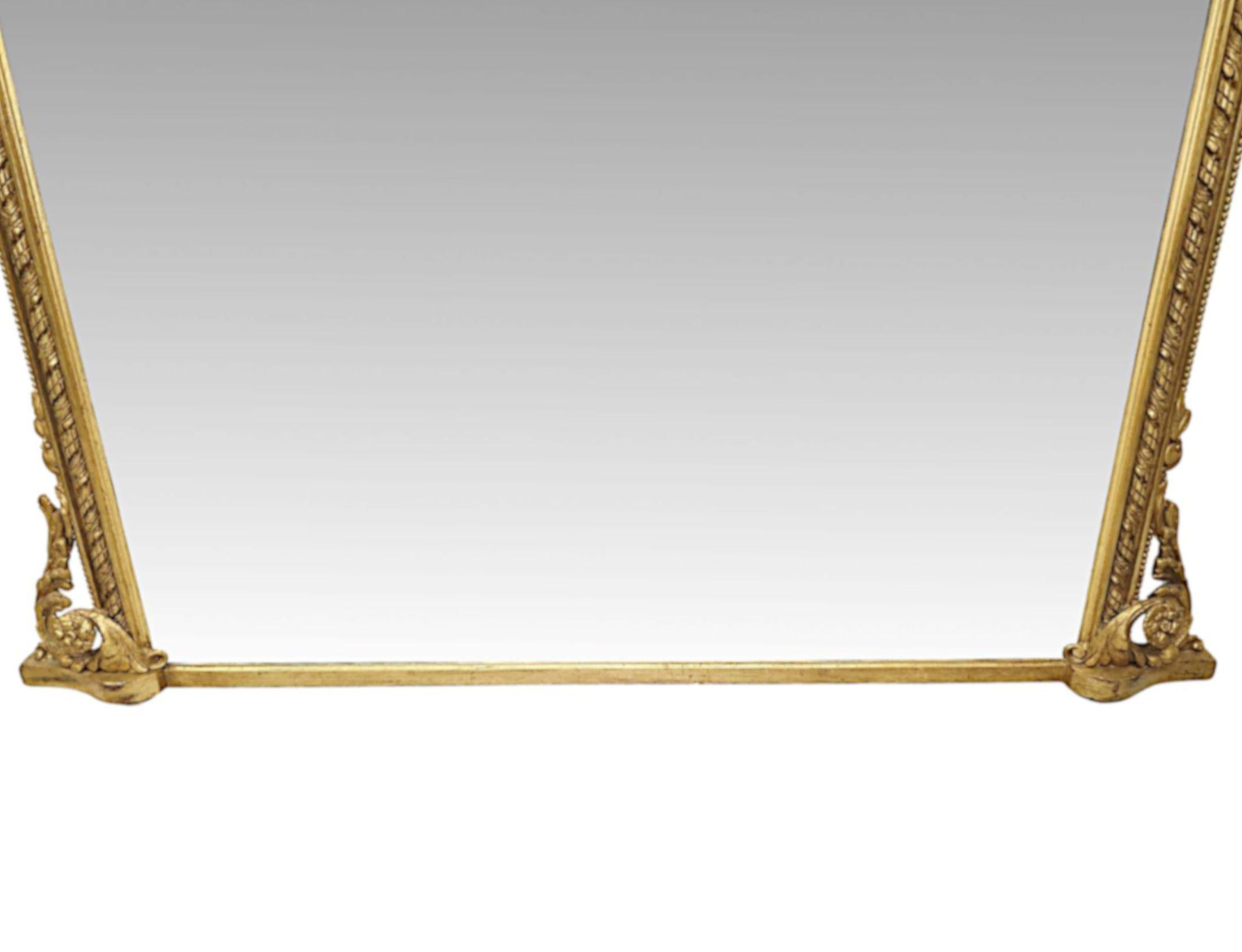 19th Century Large Giltwood Overmantel Mirror With Original Back and Glass For Sale 2