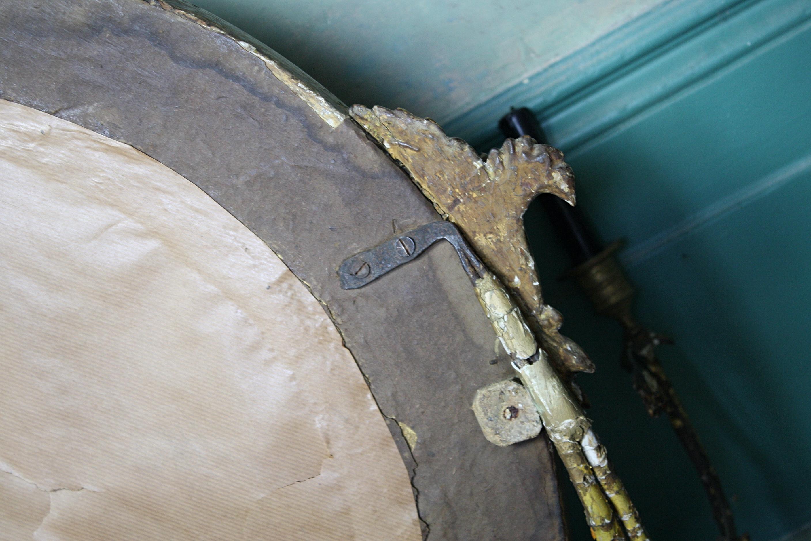 19th Century Large Girandole Convex Giltwood Mirror Oxidised Foxed Plate 4