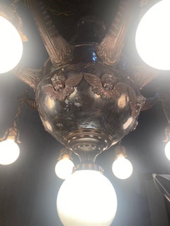 19th Century, Large Gothic Revival Copper Bronze Chandelier