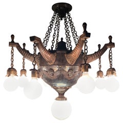 19th Century, Large Gothic Revival Copper Bronze Chandelier