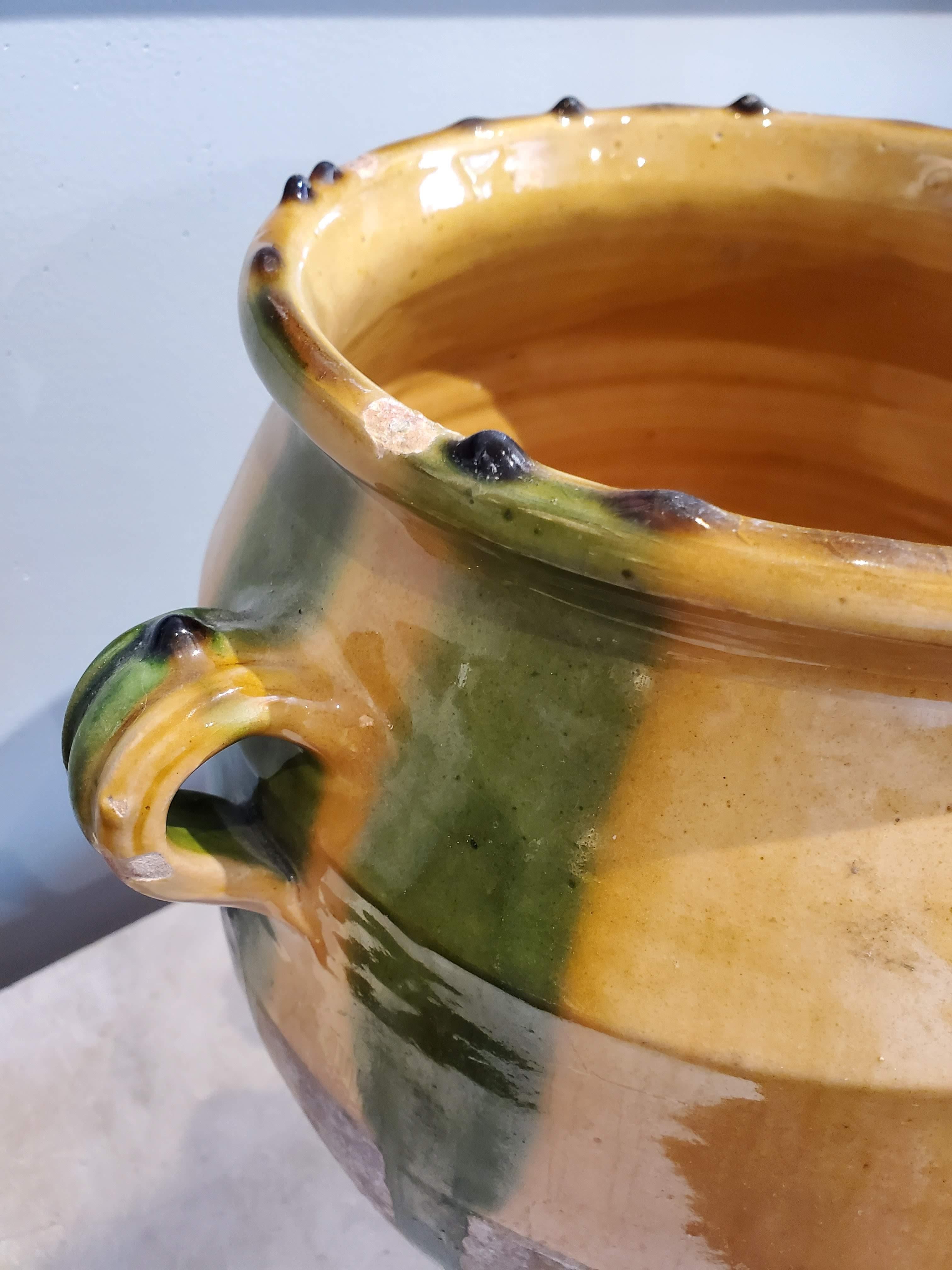 French 19th Century Large Green Glazed Terracotta “Confit” Pot