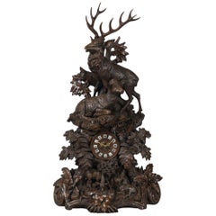 19th Century Large Hand-Carved Black Forest Mantel Clock
