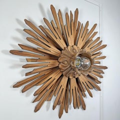 19th Century Large Hand Carved Wooden Church Sunburst Light
