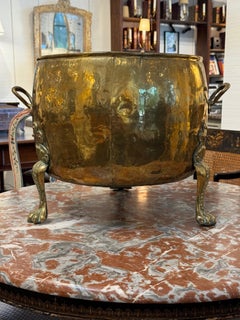 19th Century Large Hand-Hammered Brass Planter on Paw Feet