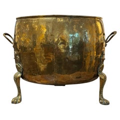 Antique 19th Century Large Hand-Hammered Brass Planter on Paw Feet