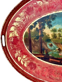 19th Century Large Hand-Painted and Gilded Tole Tin Tray