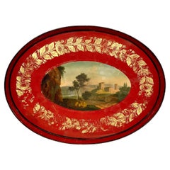 Grande vassoio in talpa dipinto a mano e dorato del XIX secolo
