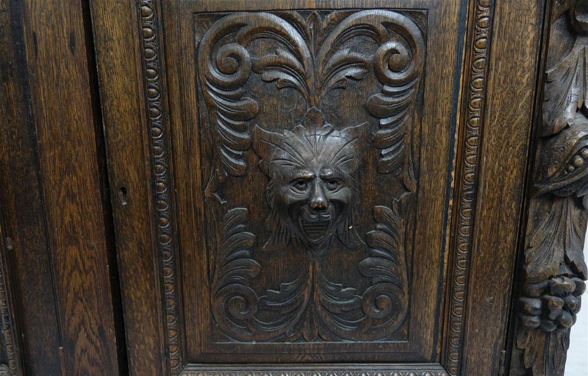19th Century Large Heavily Carved Gothic Revival Sideboard In Good Condition For Sale In Newmanstown, PA