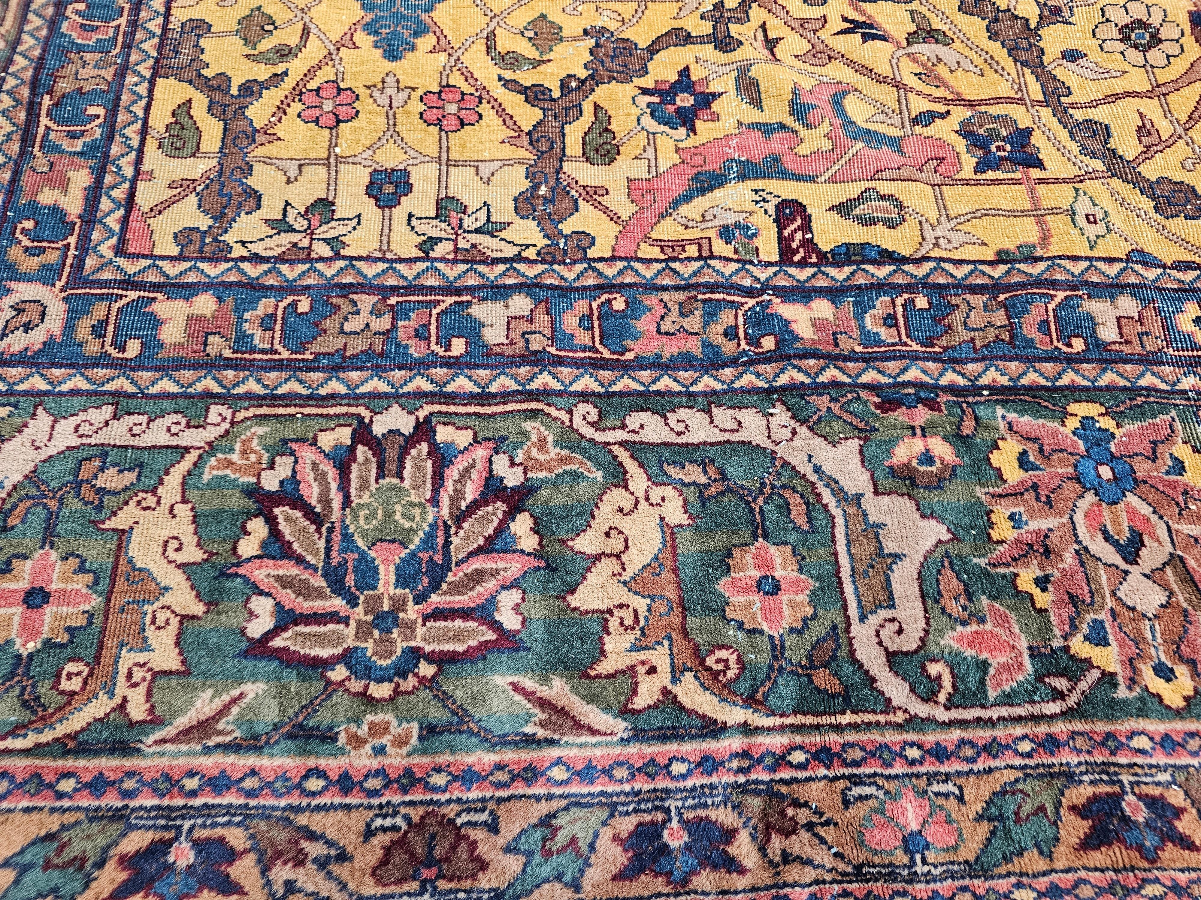 19th Century Large Indian Agra in Garden Pattern in Saffron Yellow, Green, Pink For Sale 5