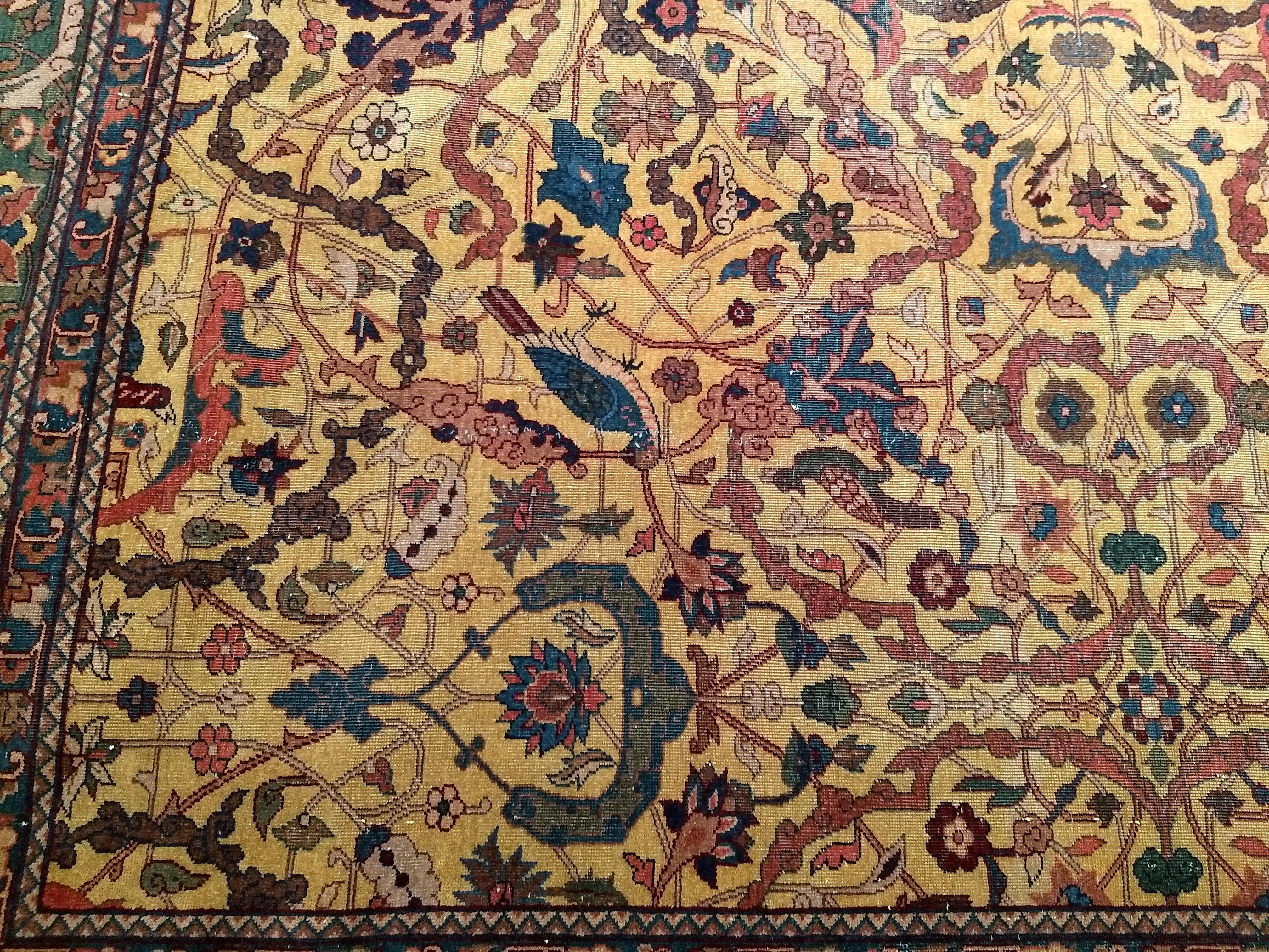 19th Century Large Indian Agra in Garden Pattern in Saffron Yellow, Green, Pink For Sale 8