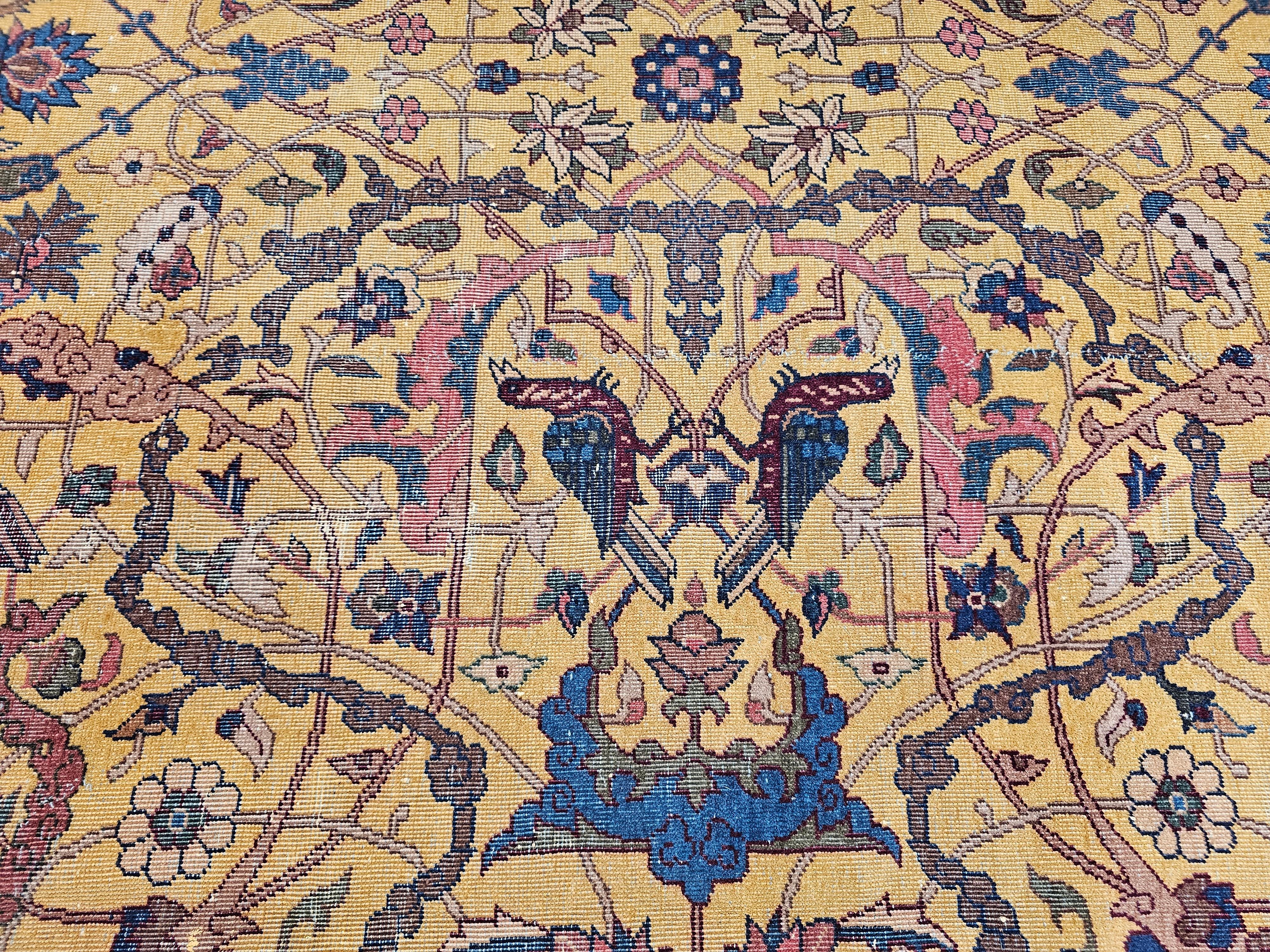 19th Century Large Indian Agra in Garden Pattern in Saffron Yellow, Green, Pink For Sale 4