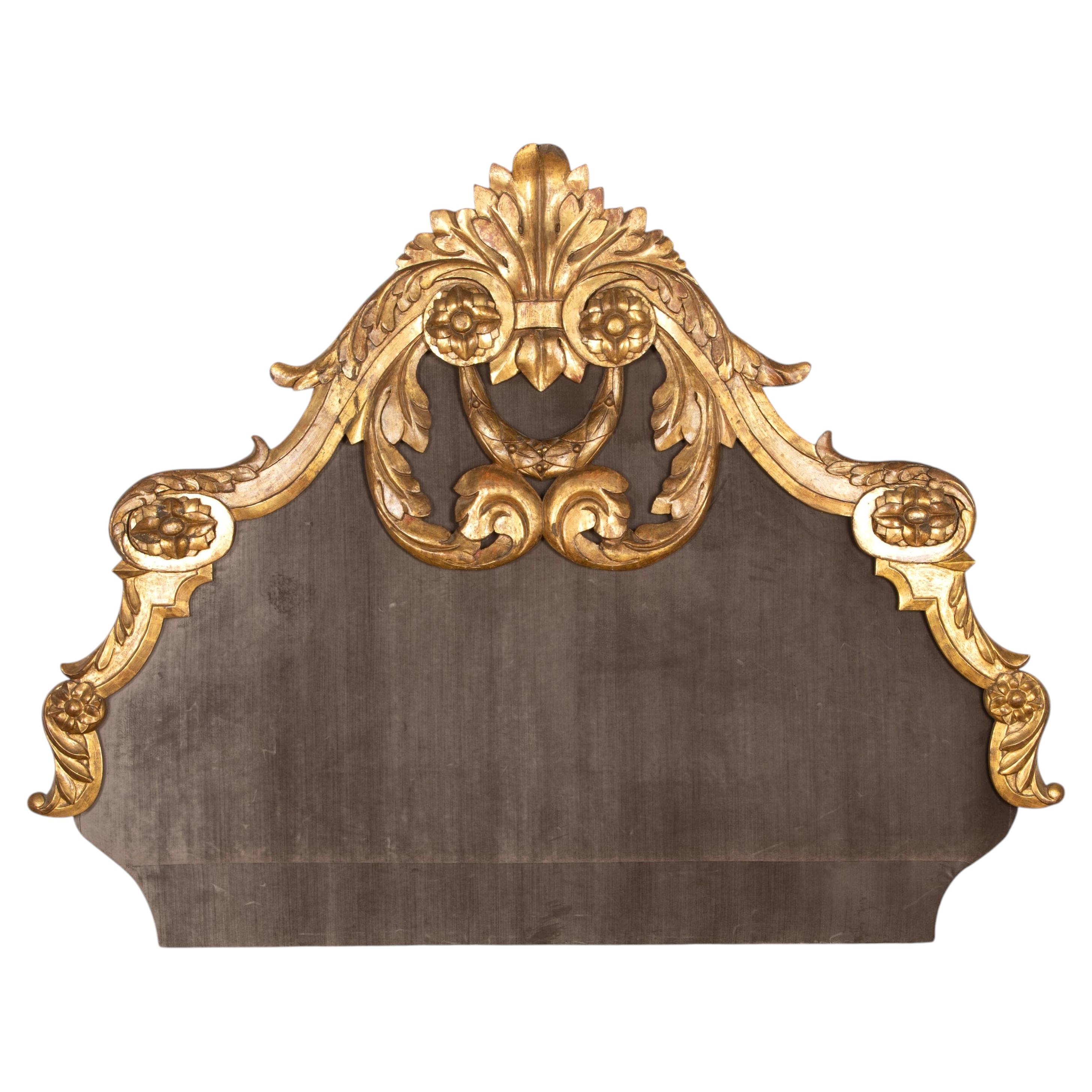 19th Century Large Italian Giltwood Upholstered Headboard