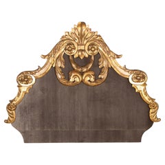 19th Century Large Italian Giltwood Upholstered Headboard