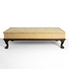 19th Century Large Italian Walnut Upholstered Footstool / Country House Antique