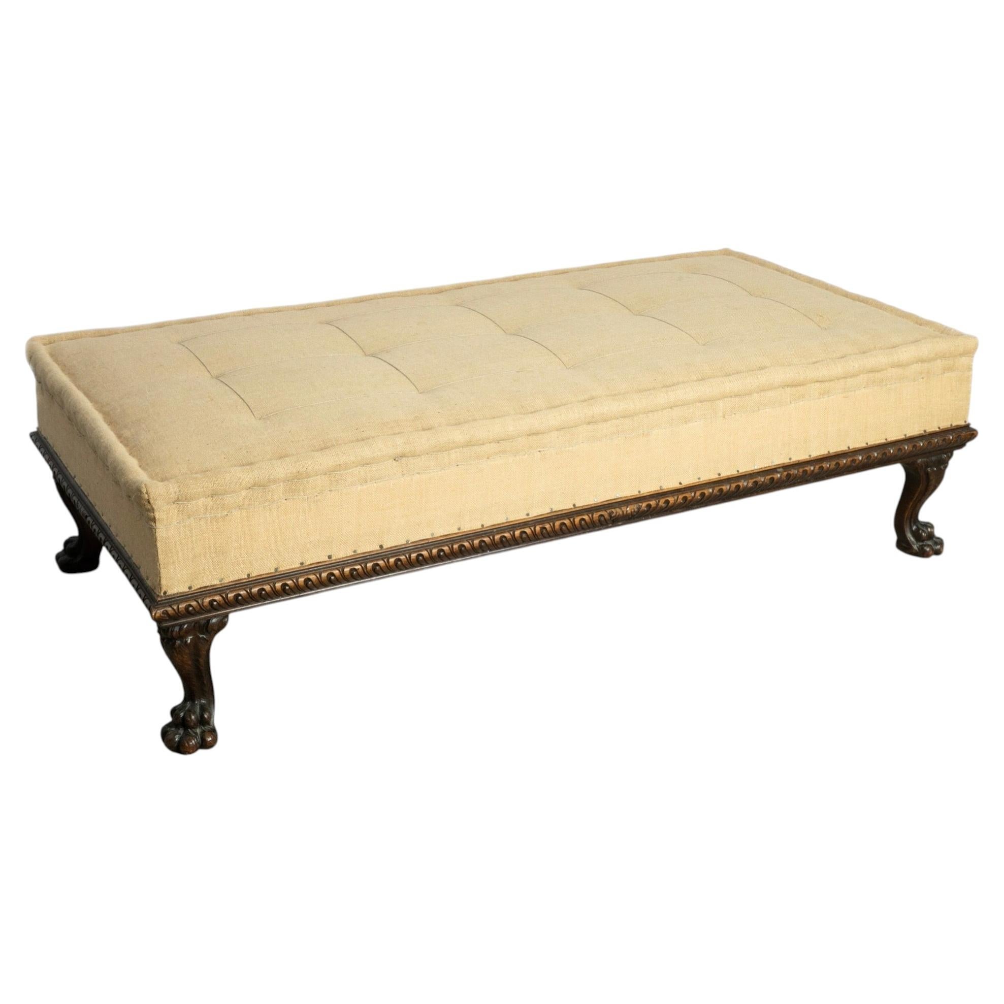 19th Century Large Italian Walnut Upholstered Footstool / Country House Antique