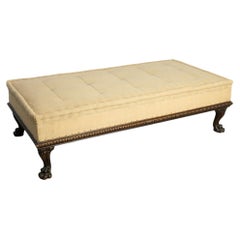 19th Century Large Italian Walnut Upholstered Footstool / Country House Antique