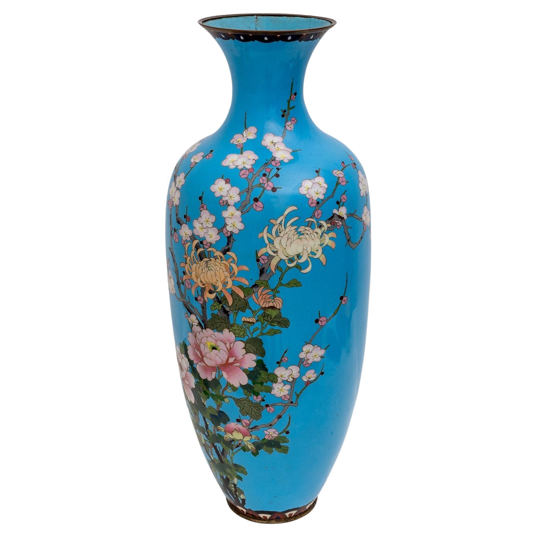 19th Century Large Japan Vase "Cloisonne" With Floral Decoration, Meiji Period For Sale