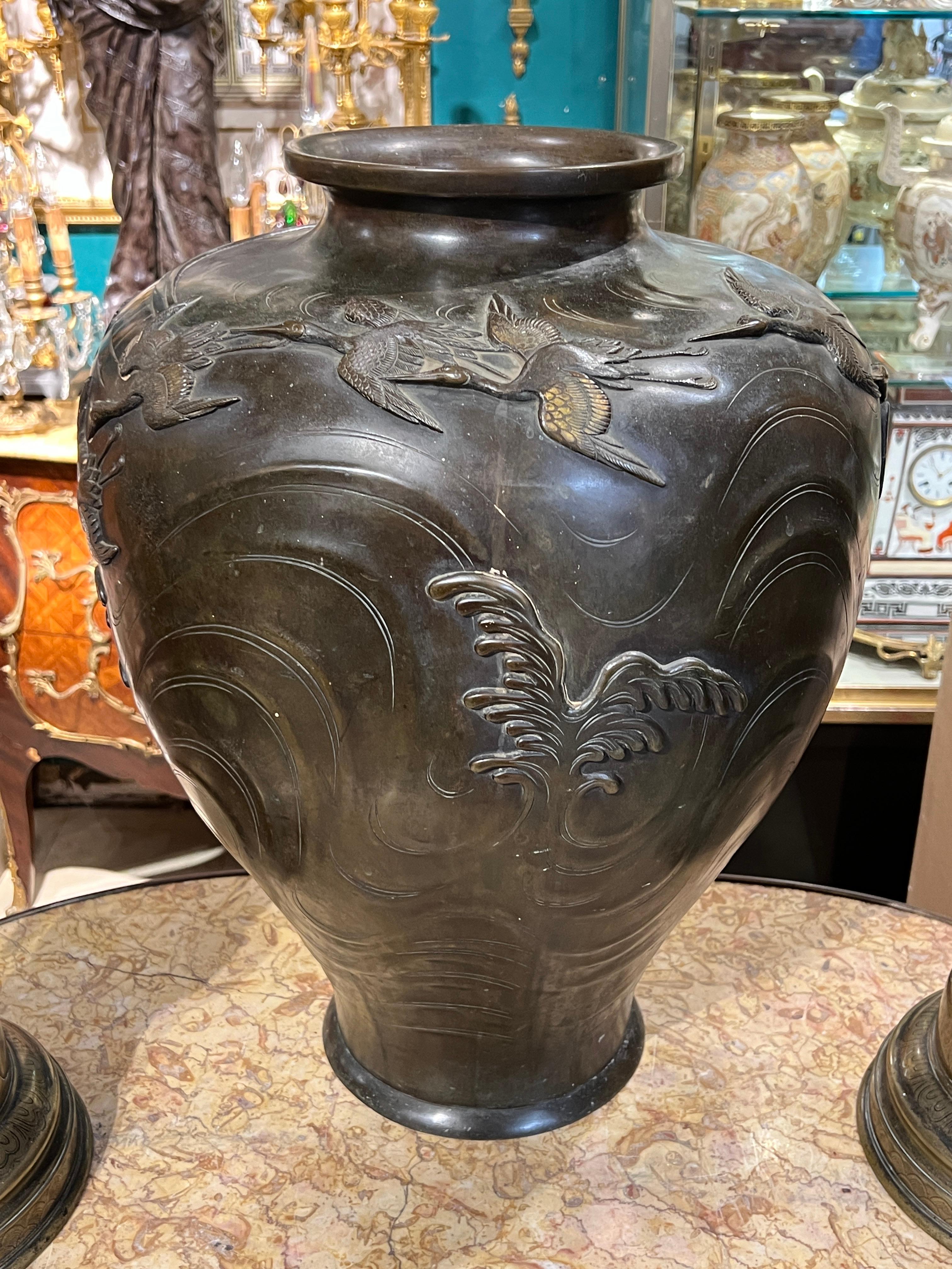 19th Century Large Japanese Meiji Period Bronze Vase  1