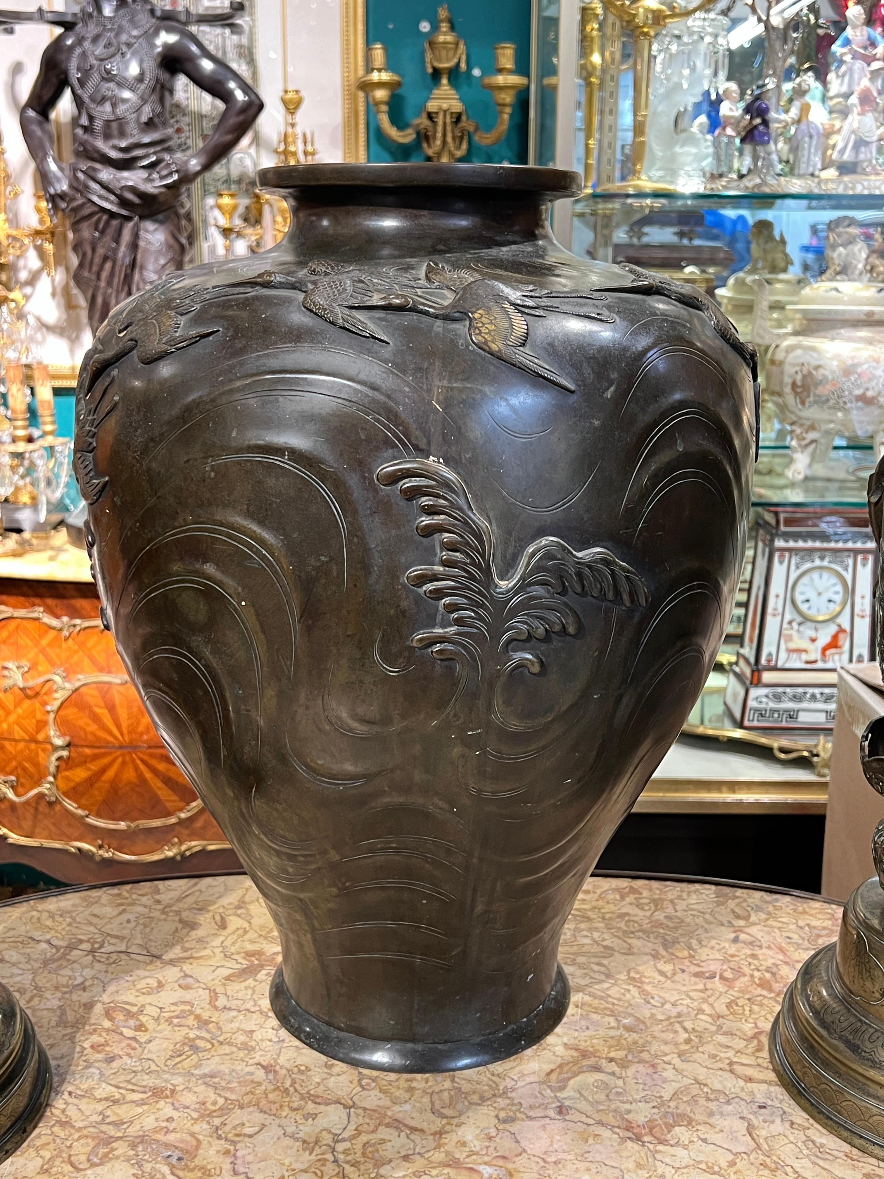 19th Century Large Japanese Meiji Period Bronze Vase  2