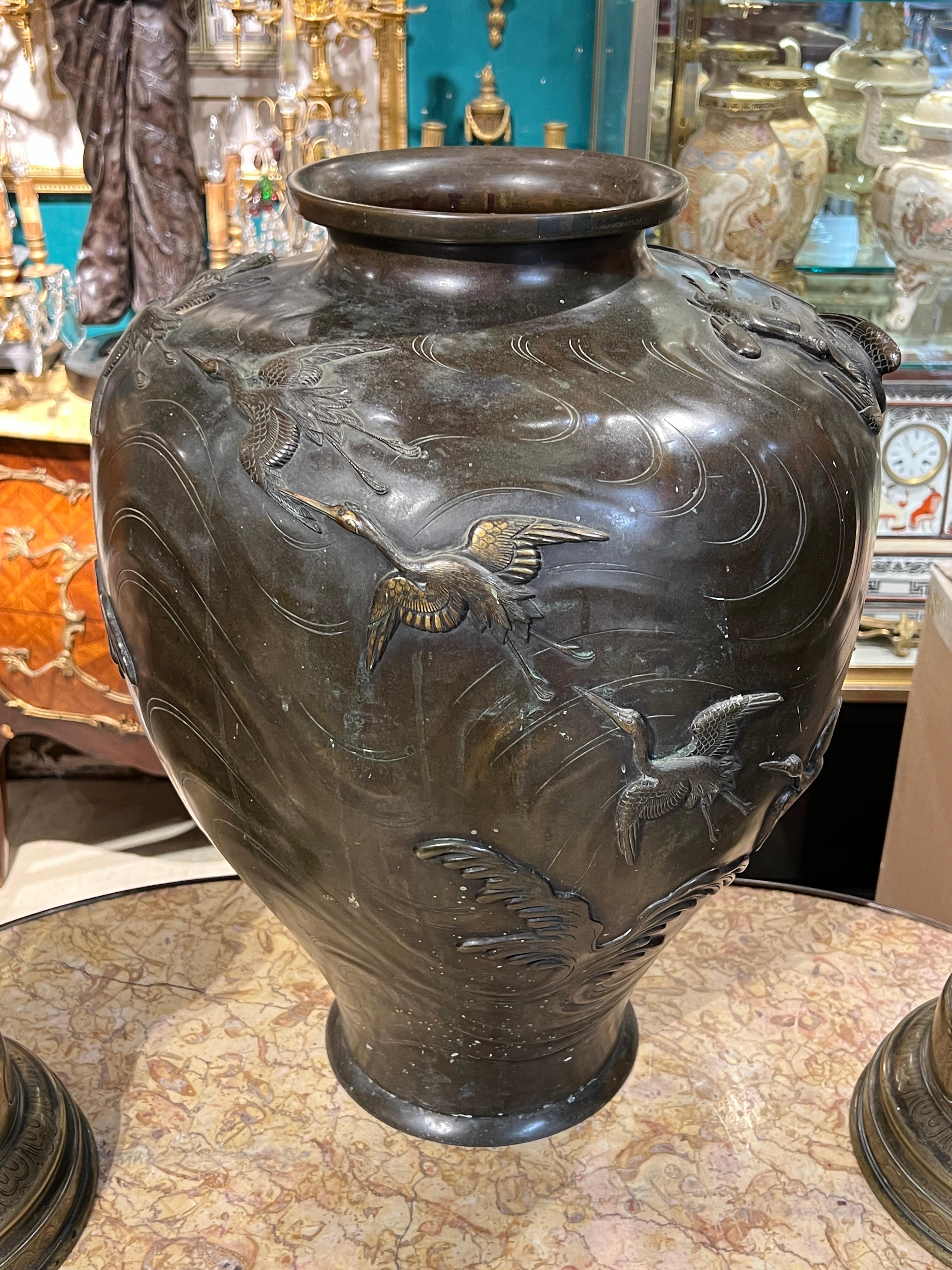 19th Century Large Japanese Meiji Period Bronze Vase  3