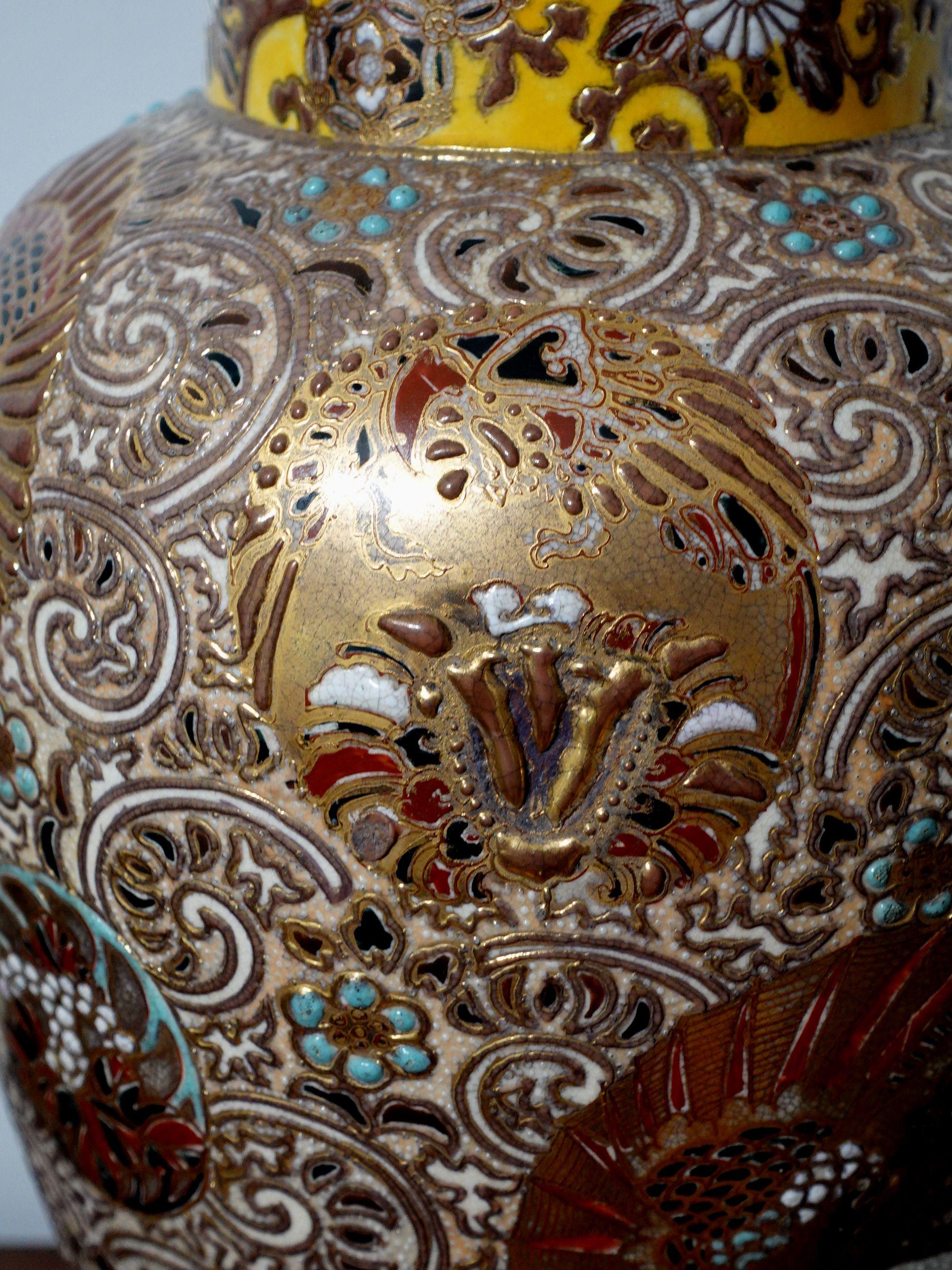 Grande vaso giapponese Satsuma del XIX secolo, Ric.048 In condizioni buone in vendita a Norton, MA