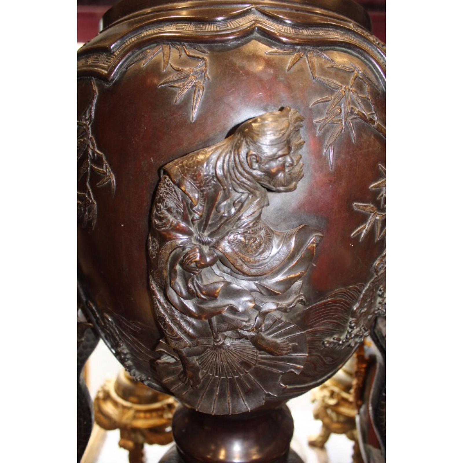 Other 19th Century, Large Japanese Sectional Bronze Vase and Stand, Japan For Sale